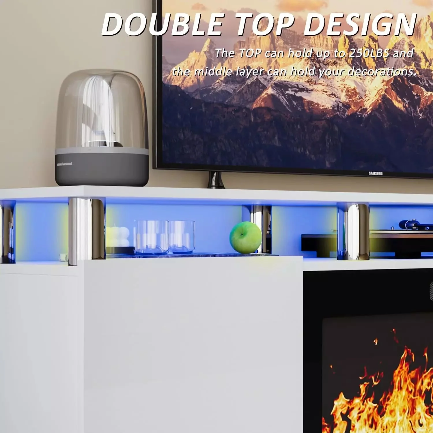 WALEAF 70 Inches Fireplace TV Stand for TVs up to 80 Inches Console - Image 21
