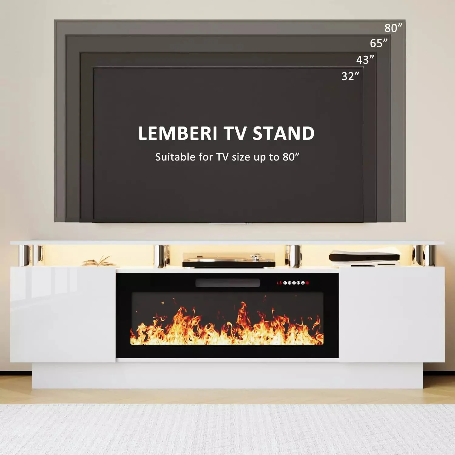 WALEAF 70 Inches Fireplace TV Stand for TVs up to 80 Inches Console - Image 22