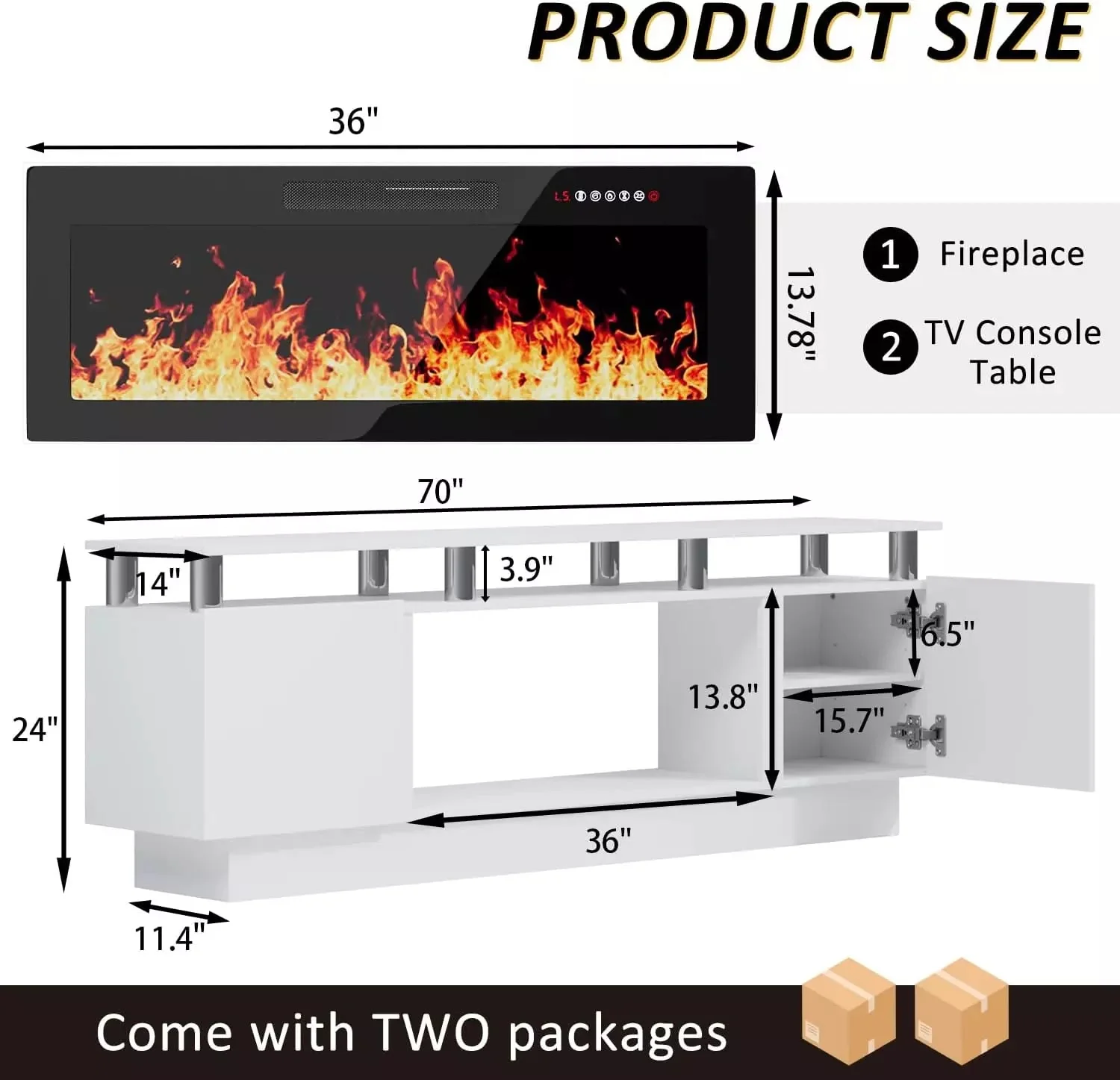 WALEAF 70 Inches Fireplace TV Stand for TVs up to 80 Inches Console - Image 23