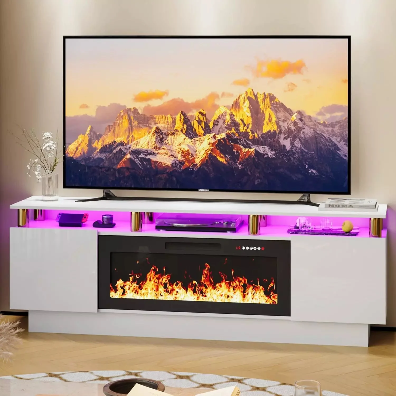 WALEAF 70 Inches Fireplace TV Stand for TVs up to 80 Inches Console - Image 25