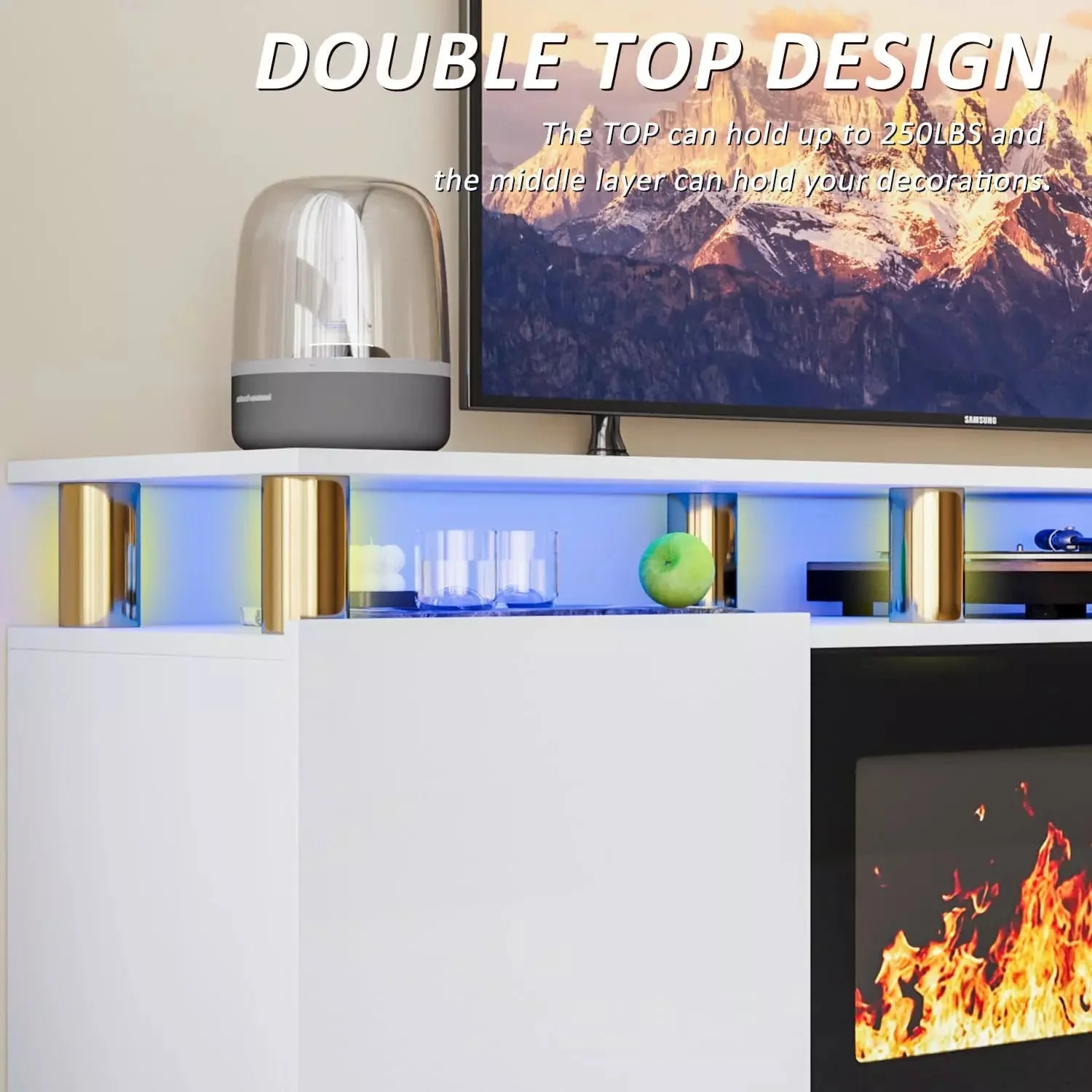WALEAF 70 Inches Fireplace TV Stand for TVs up to 80 Inches Console - Image 29