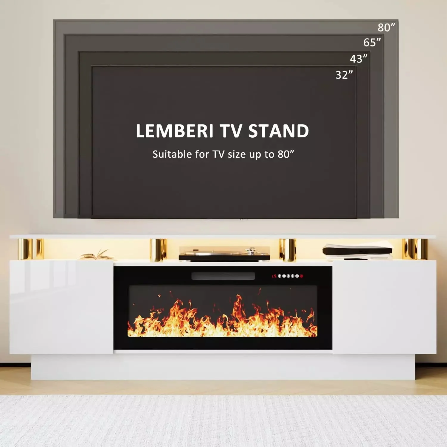 WALEAF 70 Inches Fireplace TV Stand for TVs up to 80 Inches Console - Image 30