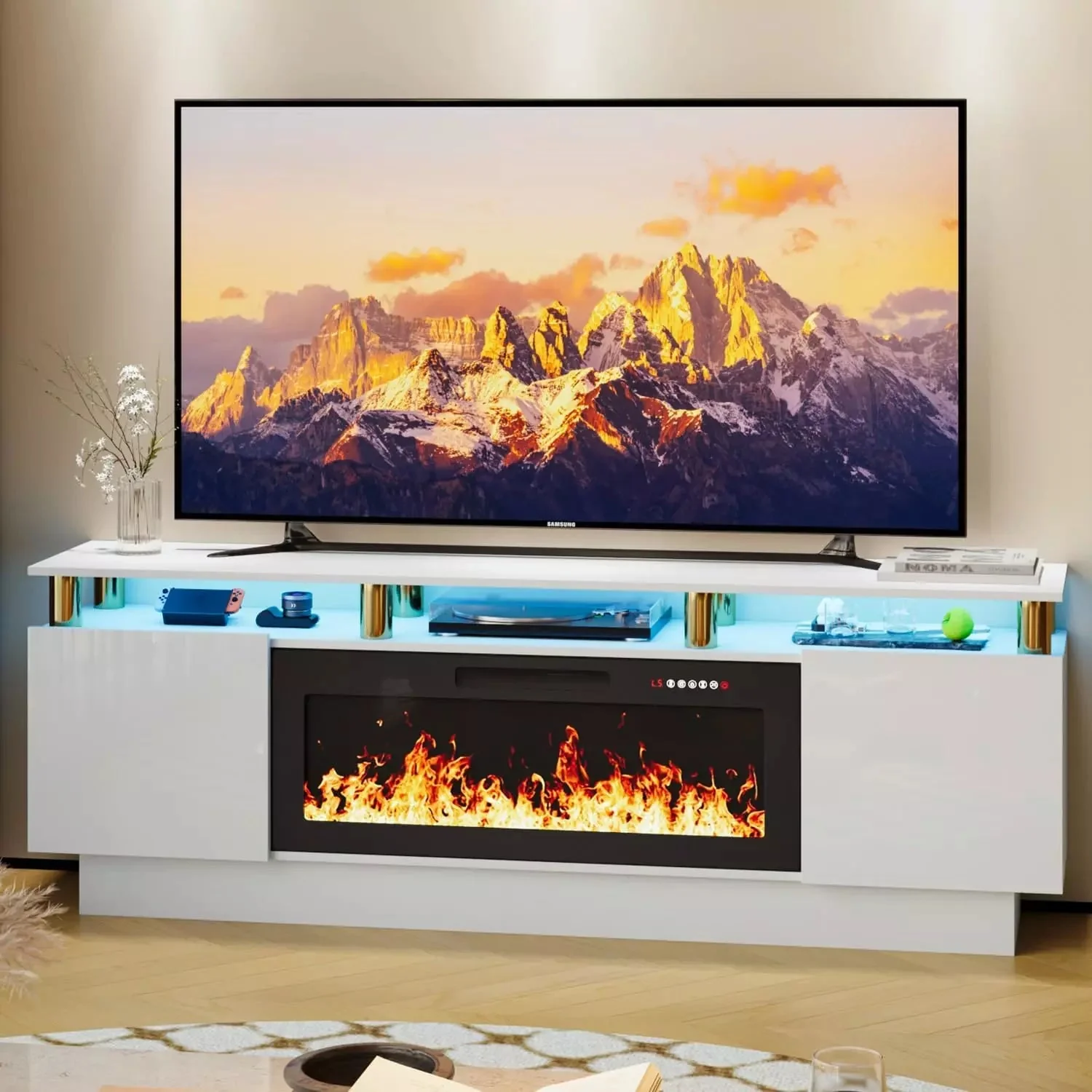 WALEAF 70 Inches Fireplace TV Stand for TVs up to 80 Inches Console - Image 32