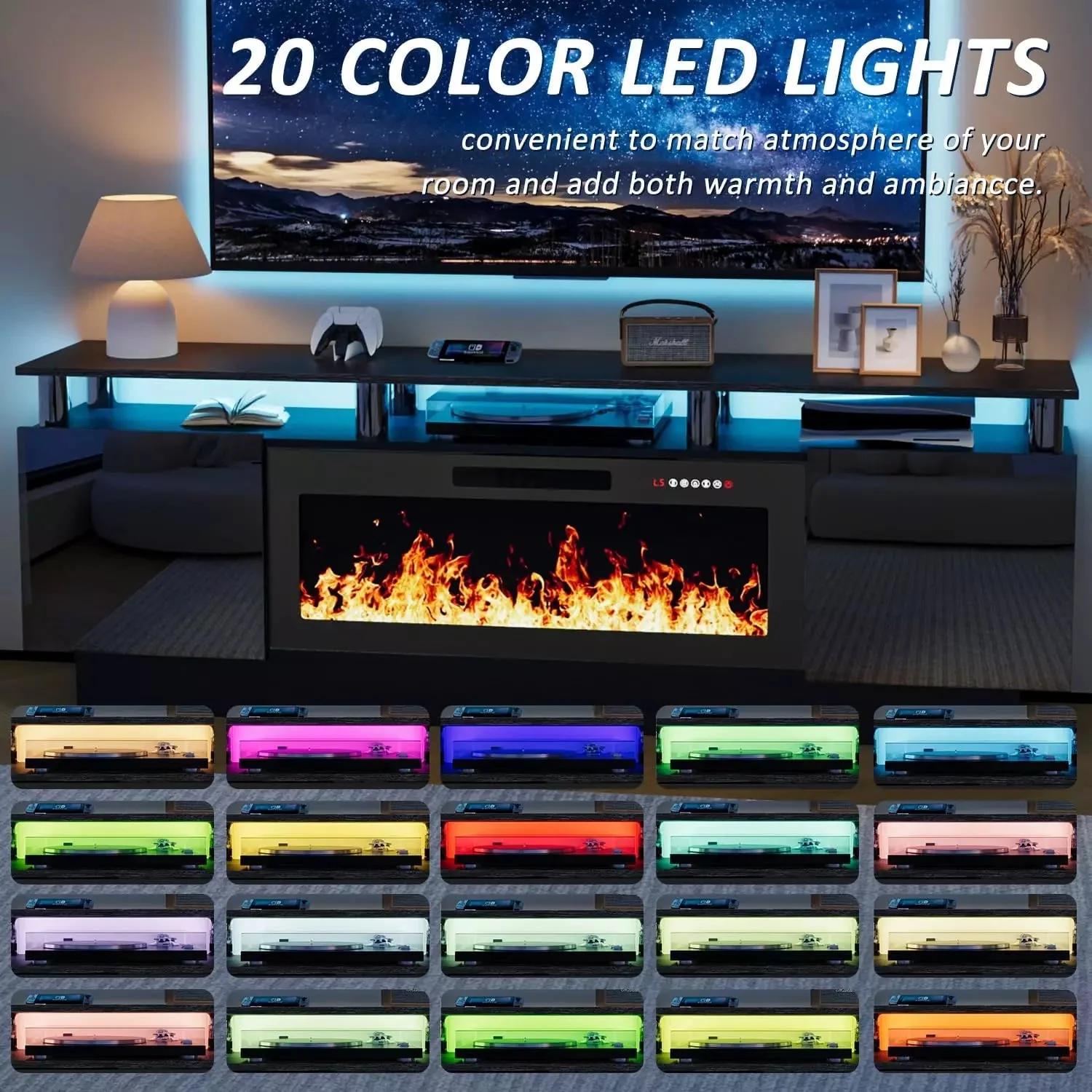 WALEAF 70 Inches Fireplace TV Stand for TVs up to 80 Inches Console - Image 4