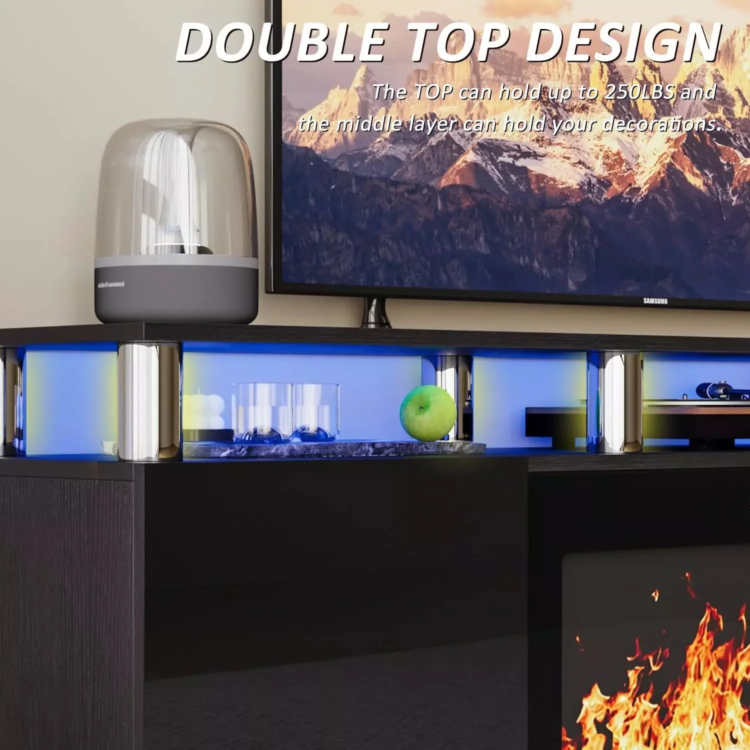 WALEAF 70 Inches Fireplace TV Stand for TVs up to 80 Inches Console - Image 5