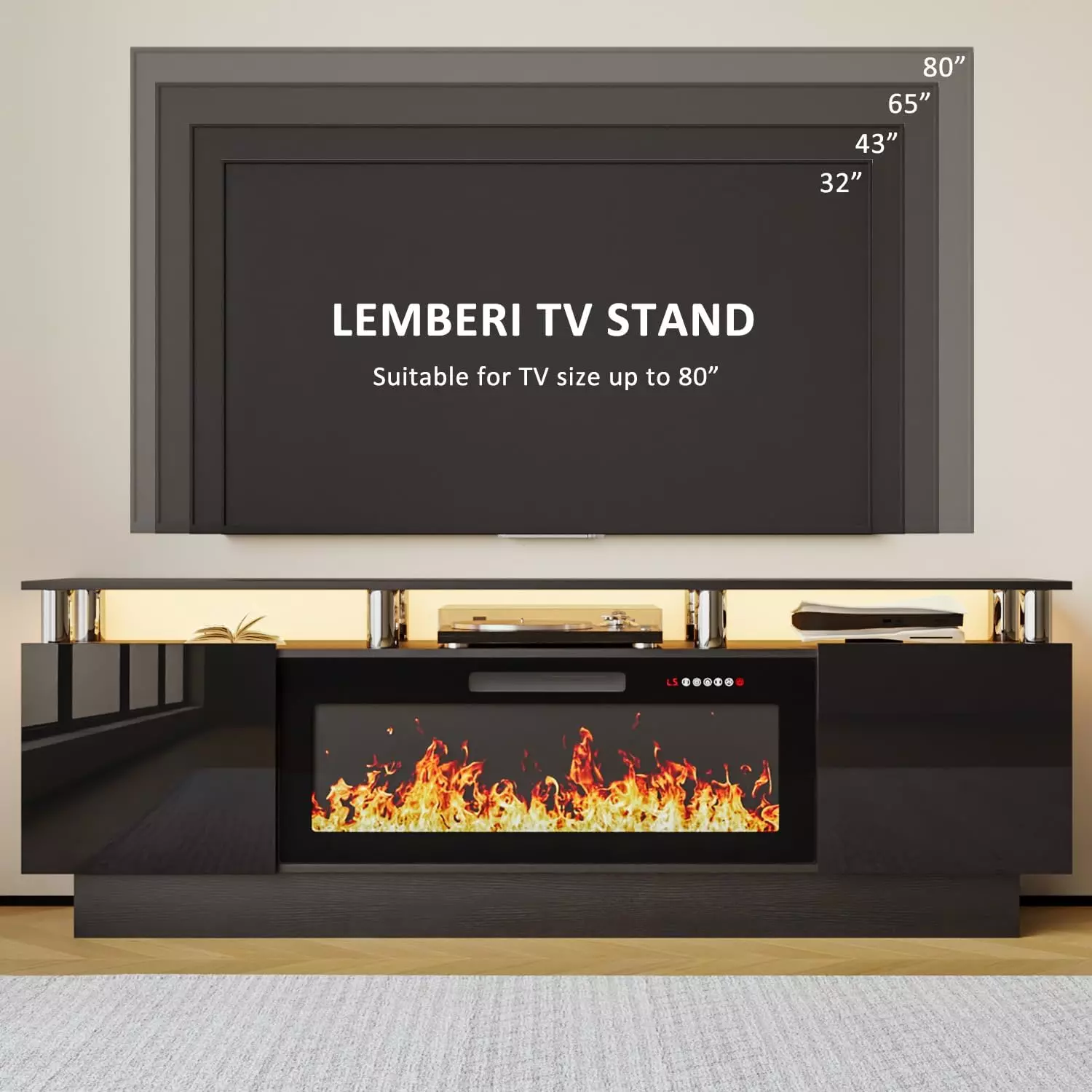 WALEAF 70 Inches Fireplace TV Stand for TVs up to 80 Inches Console - Image 6