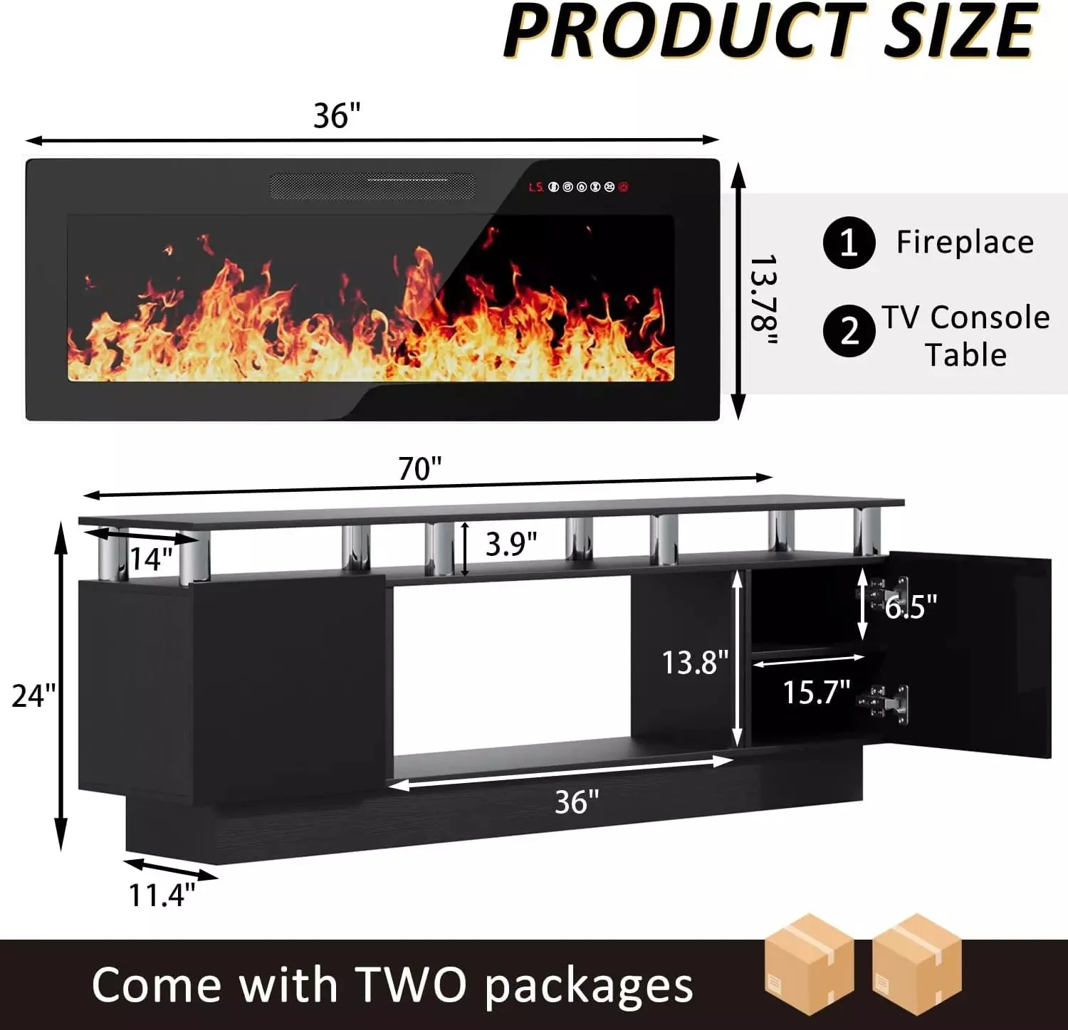 WALEAF 70 Inches Fireplace TV Stand for TVs up to 80 Inches Console - Image 7
