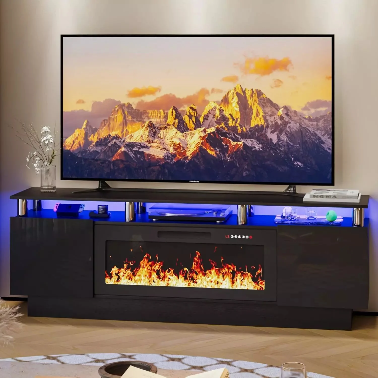 WALEAF 70 Inches Fireplace TV Stand for TVs up to 80 Inches Console - Image 8
