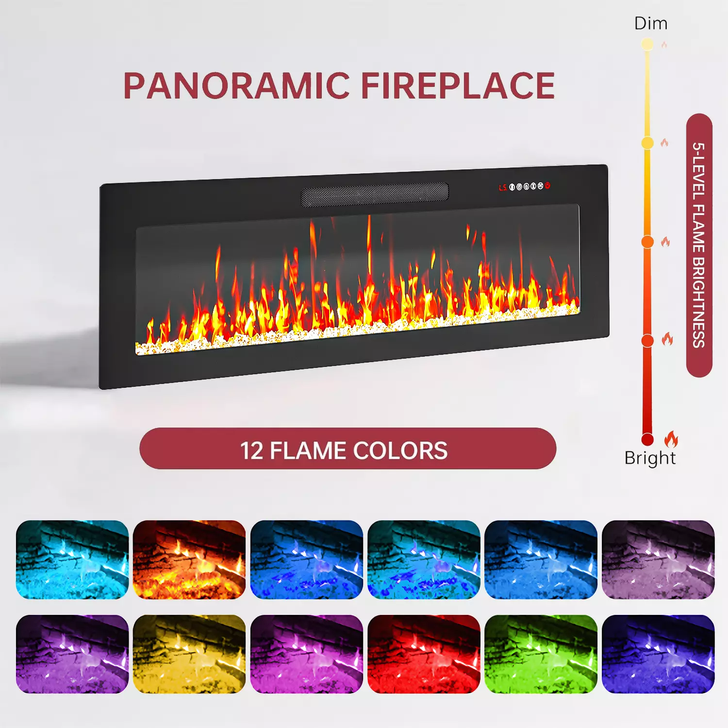 Waleaf 82" Modern Fireplace TV Stand with 50" Electric Fireplace Up to 90" TVs, Entertainment Center with 12 LED Color Flame and 20 Color LED Light - Image 11