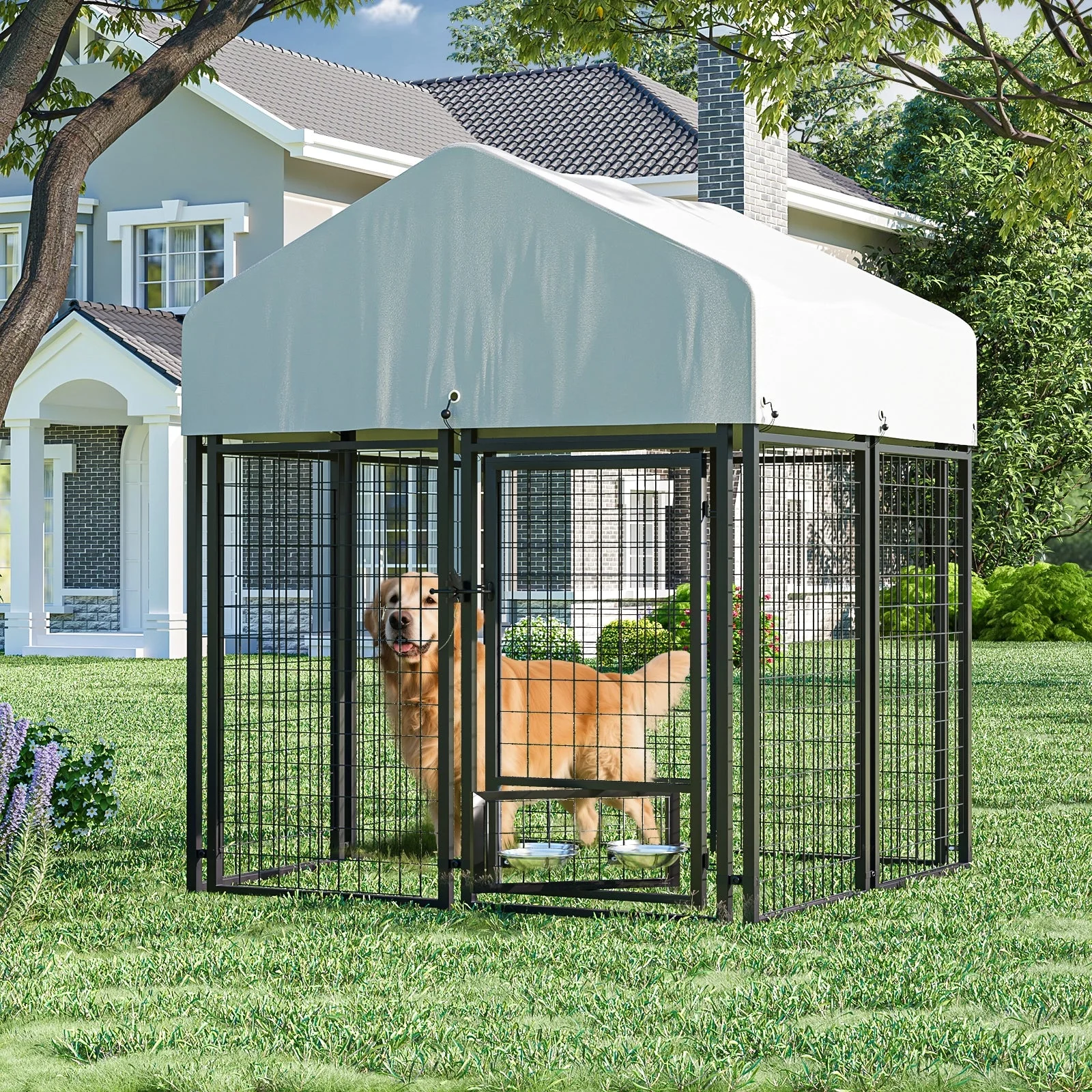 VITESSE 8x4x4 FT Heavy Duty Large Dog Kennel for Large Dogs,Dog Kennel Outside Playpen with Two Bowls & Secure Lock