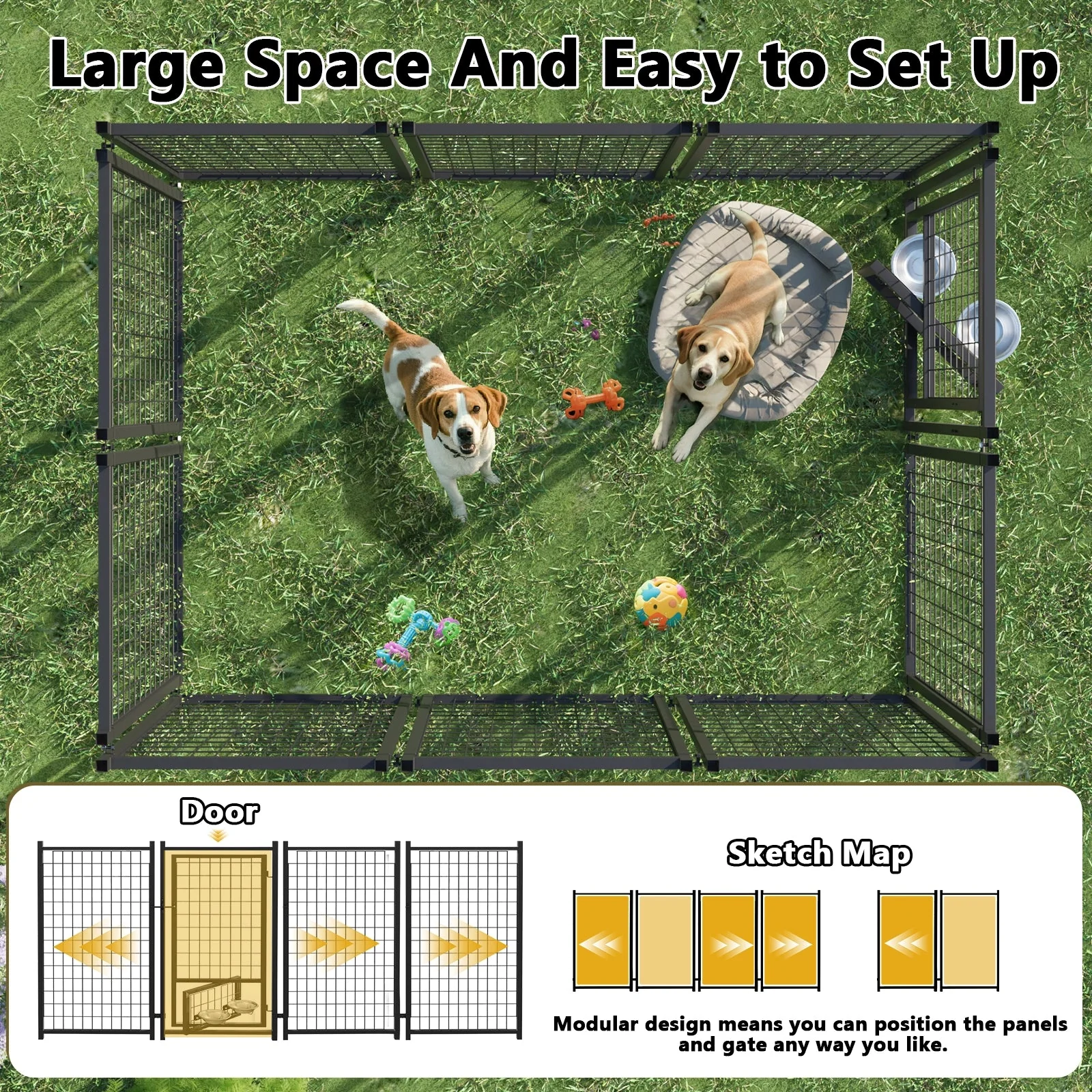 VITESSE 8x4x4 FT Heavy Duty Large Dog Kennel for Large Dogs,Dog Kennel Outside Playpen with Two Bowls & Secure Lock - Image 13