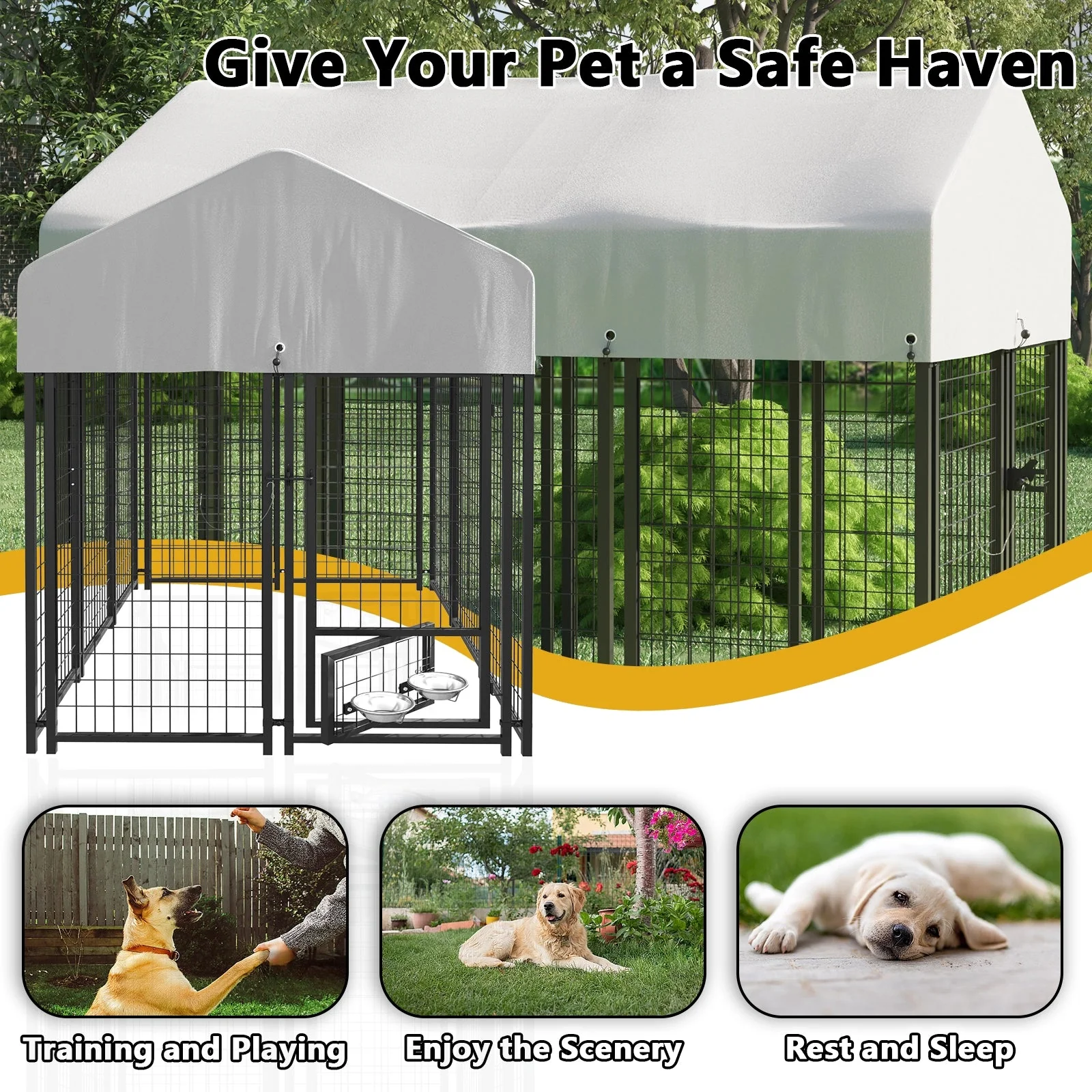 VITESSE 8x4x4 FT Heavy Duty Large Dog Kennel for Large Dogs,Dog Kennel Outside Playpen with Two Bowls & Secure Lock - Image 14