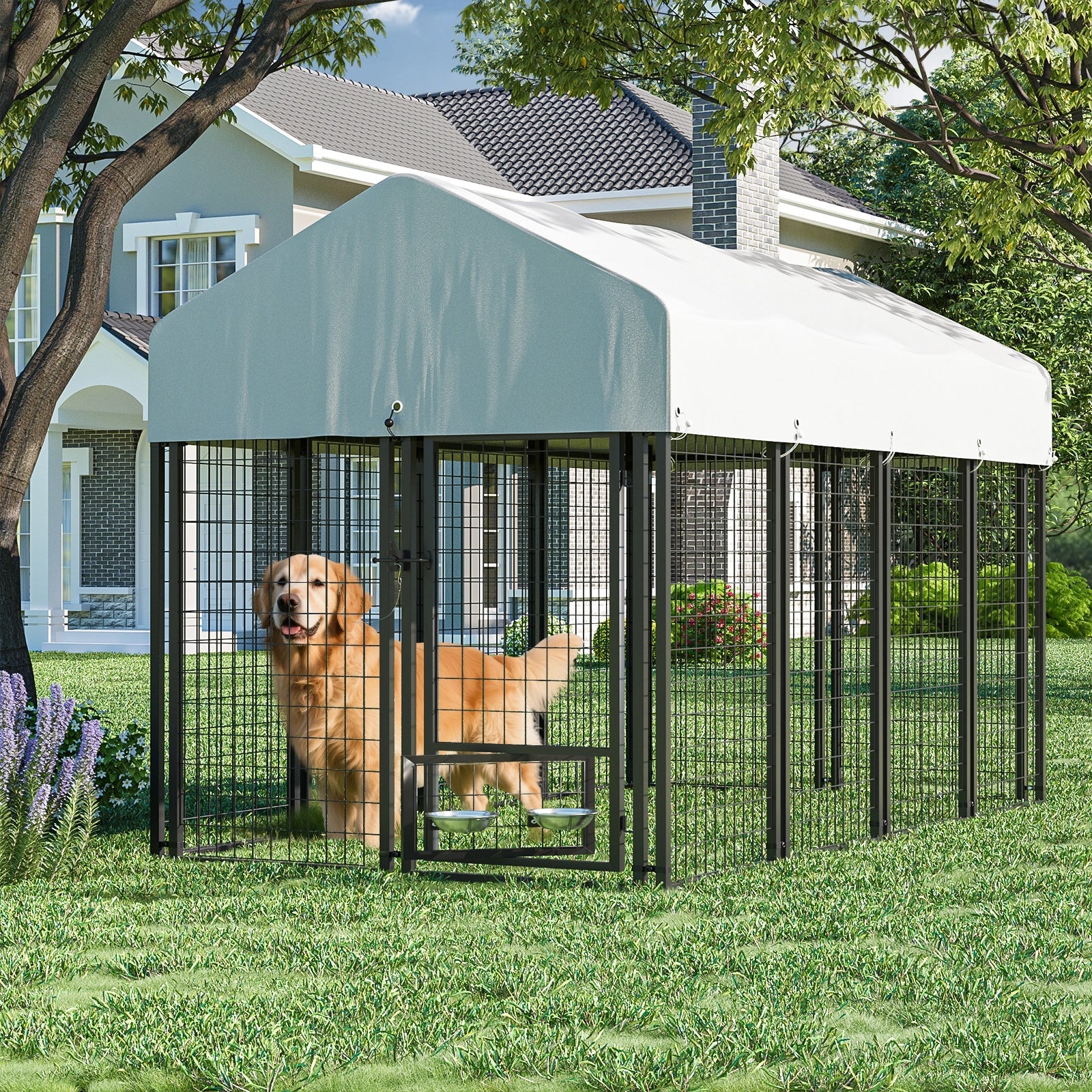 VITESSE 8x4x4 FT Heavy Duty Large Dog Kennel for Large Dogs,Dog Kennel Outside Playpen with Two Bowls & Secure Lock - Image 18