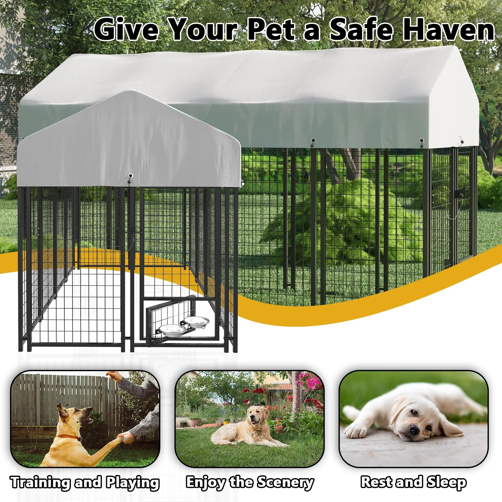VITESSE 8x4x4 FT Heavy Duty Large Dog Kennel for Large Dogs,Dog Kennel Outside Playpen with Two Bowls & Secure Lock - Image 22