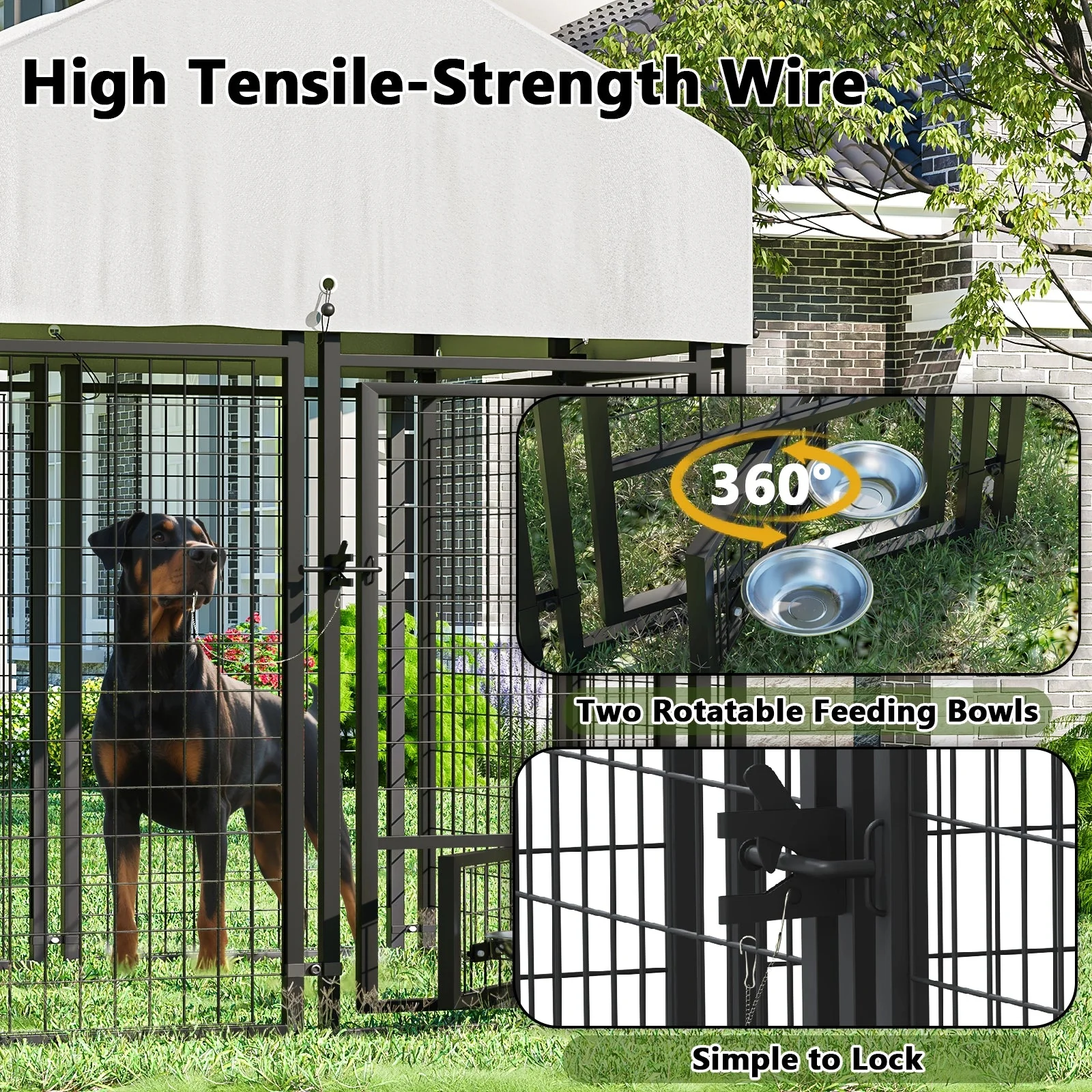 VITESSE 8x4x4 FT Heavy Duty Large Dog Kennel for Large Dogs,Dog Kennel Outside Playpen with Two Bowls & Secure Lock - Image 3