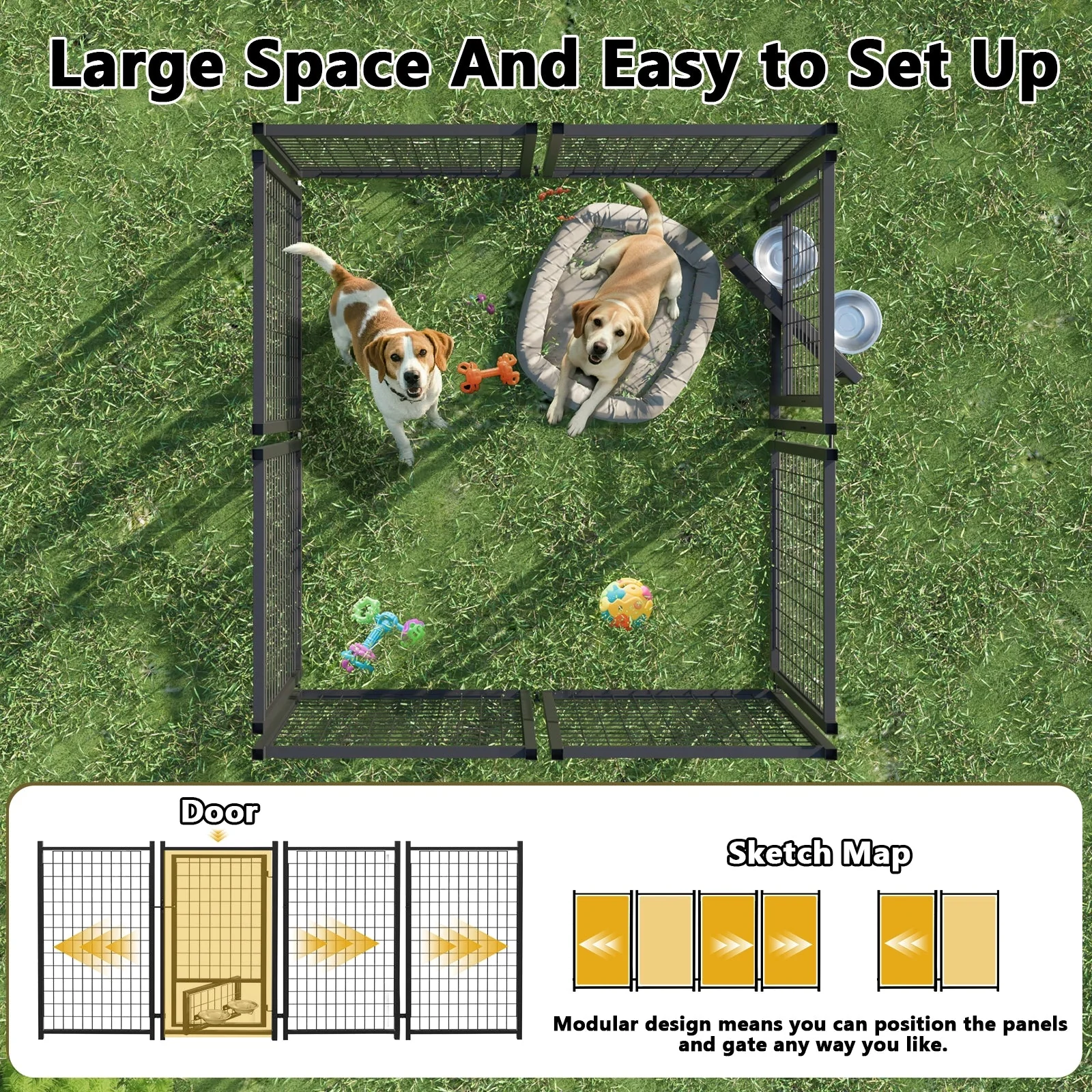 VITESSE 8x4x4 FT Heavy Duty Large Dog Kennel for Large Dogs,Dog Kennel Outside Playpen with Two Bowls & Secure Lock - Image 5