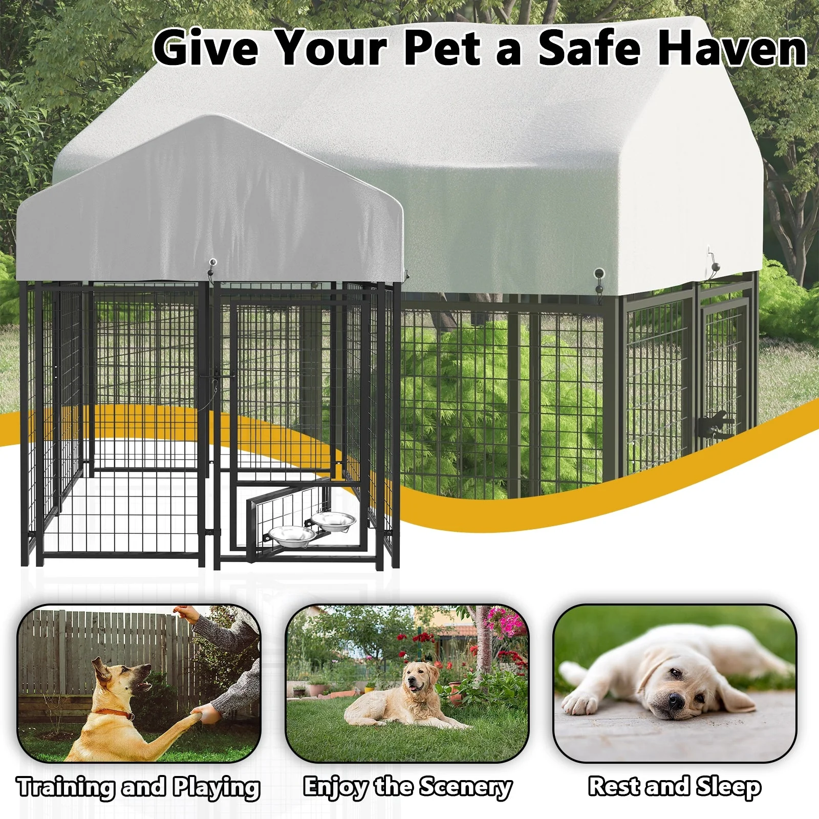 VITESSE 8x4x4 FT Heavy Duty Large Dog Kennel for Large Dogs,Dog Kennel Outside Playpen with Two Bowls & Secure Lock - Image 6