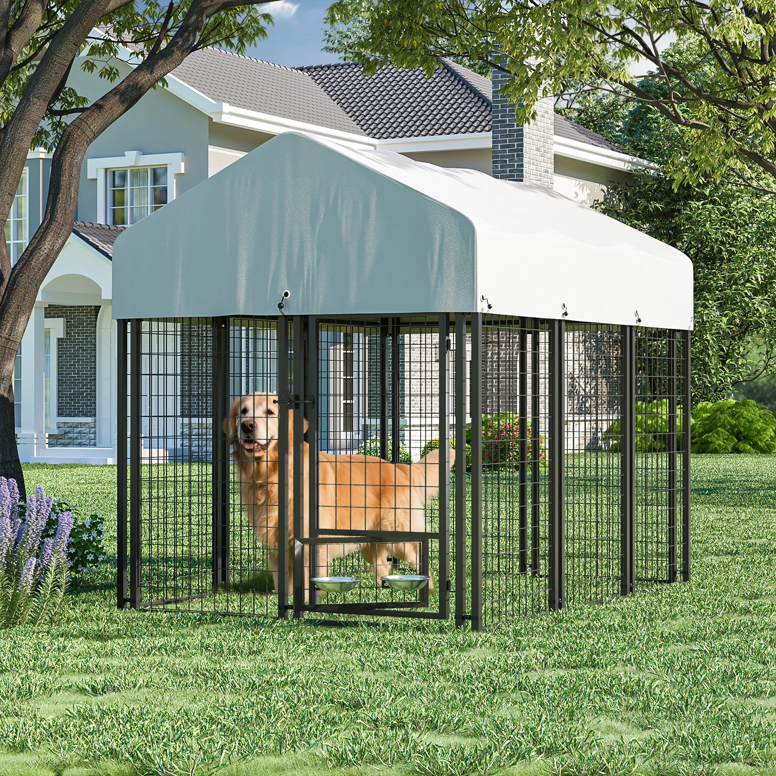 VITESSE 8x4x4 FT Heavy Duty Large Dog Kennel for Large Dogs,Dog Kennel Outside Playpen with Two Bowls & Secure Lock - Image 9
