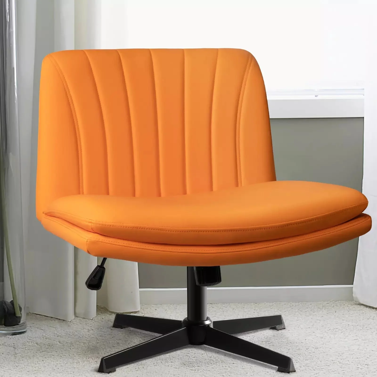 WALEAF Armless Desk Chair No Wheels,PU Leather Criss Cross Legged for Home Office - Image 31