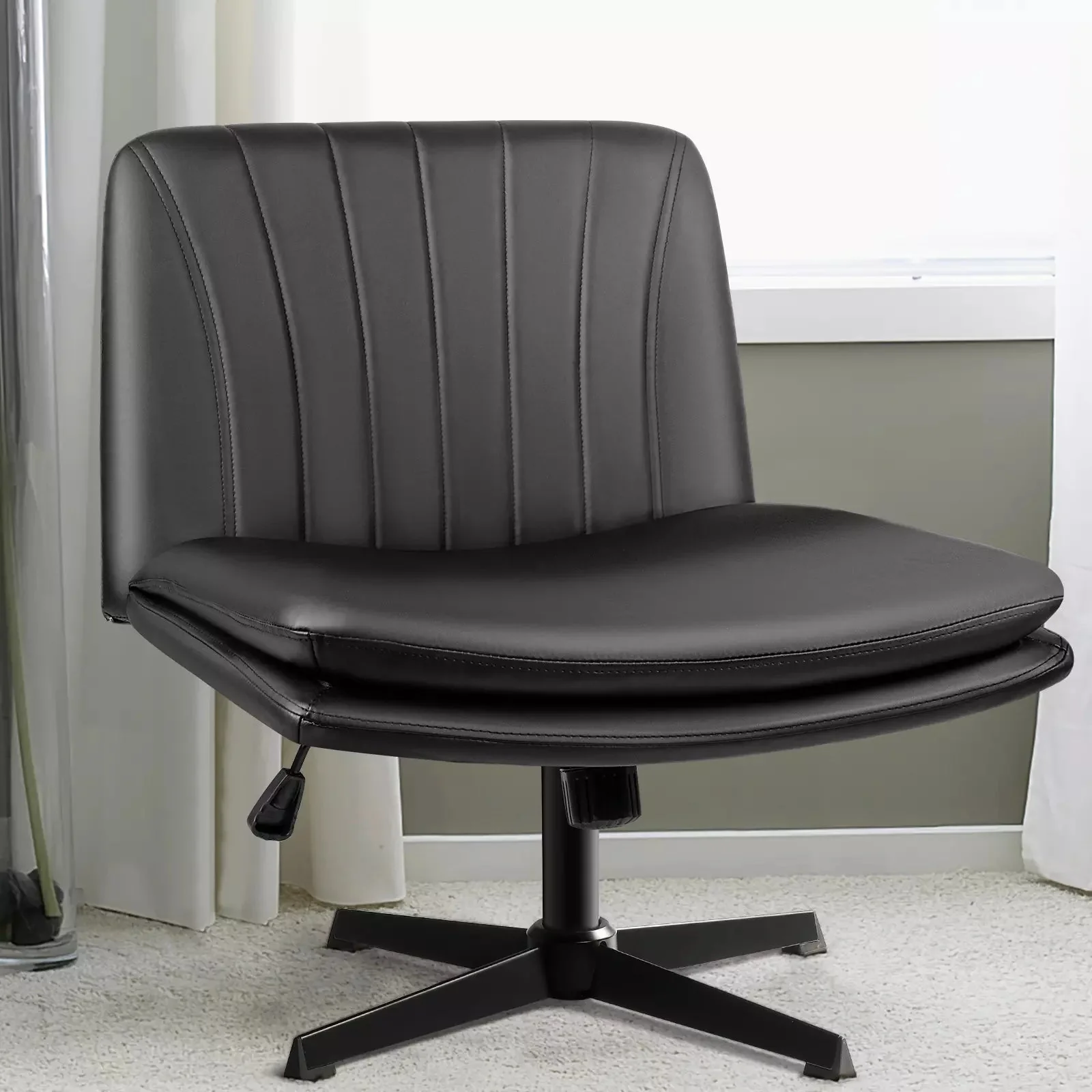WALEAF Armless Desk Chair No Wheels,PU Leather Criss Cross Legged for Home Office - Image 8