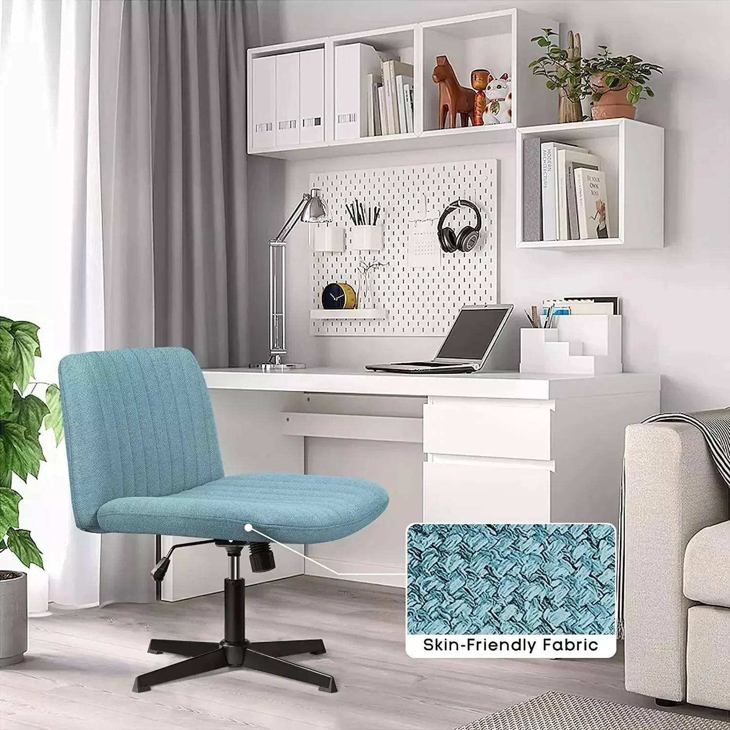 WALEAF Armless Swivel Office Chair, Height Adjustable Wide Seat Vanity Chair - Image 20