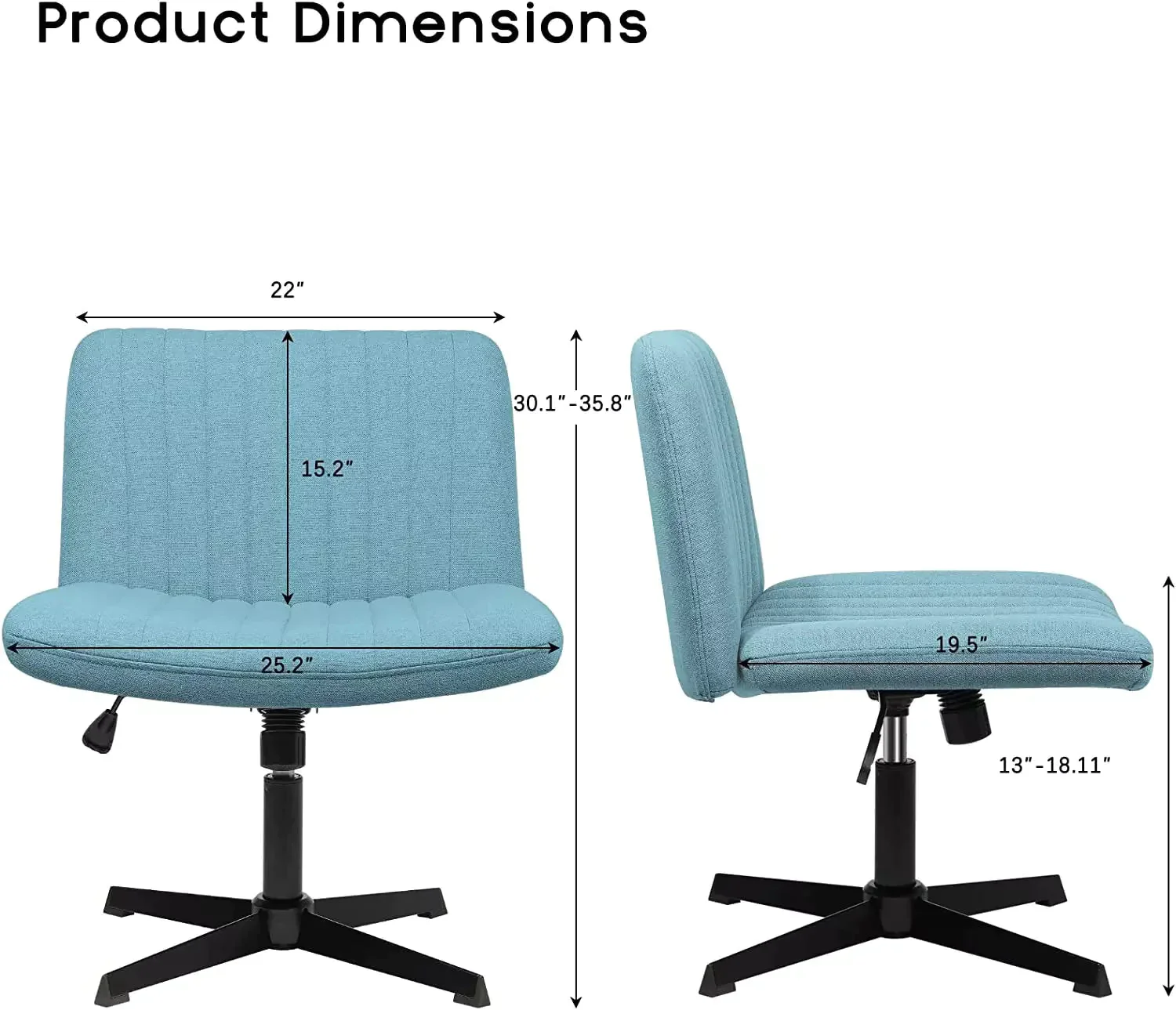 WALEAF Armless Swivel Office Chair, Height Adjustable Wide Seat Vanity Chair - Image 21