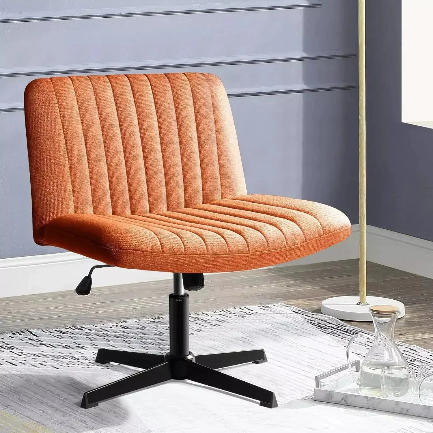 WALEAF Armless Swivel Office Chair, Height Adjustable Wide Seat Vanity Chair - Image 22