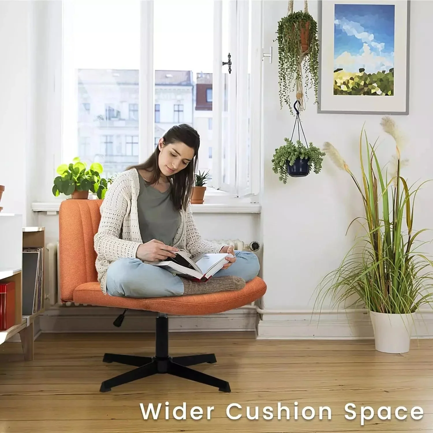 WALEAF Armless Swivel Office Chair, Height Adjustable Wide Seat Vanity Chair - Image 23