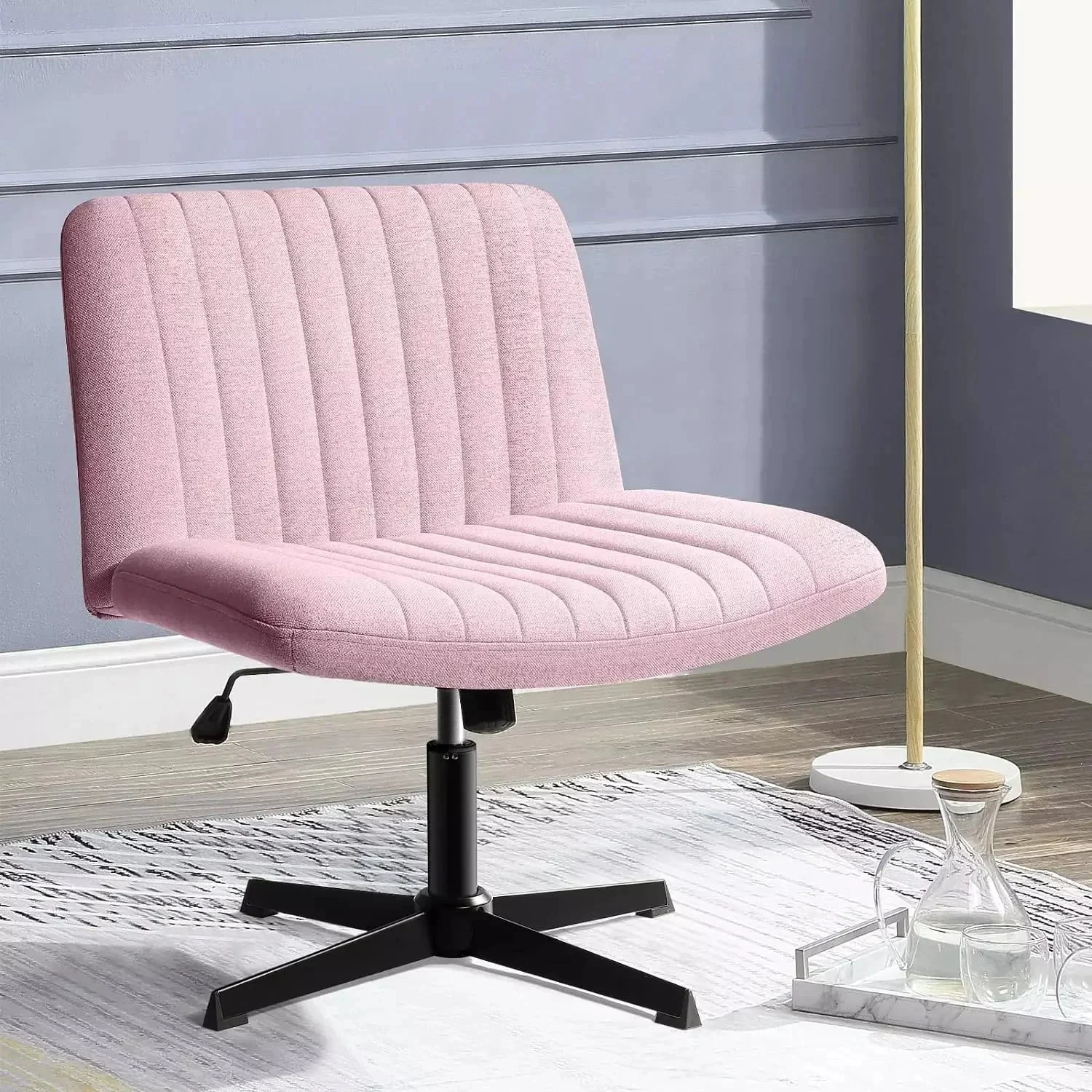 WALEAF Armless Swivel Office Chair, Height Adjustable Wide Seat Vanity Chair - Image 29