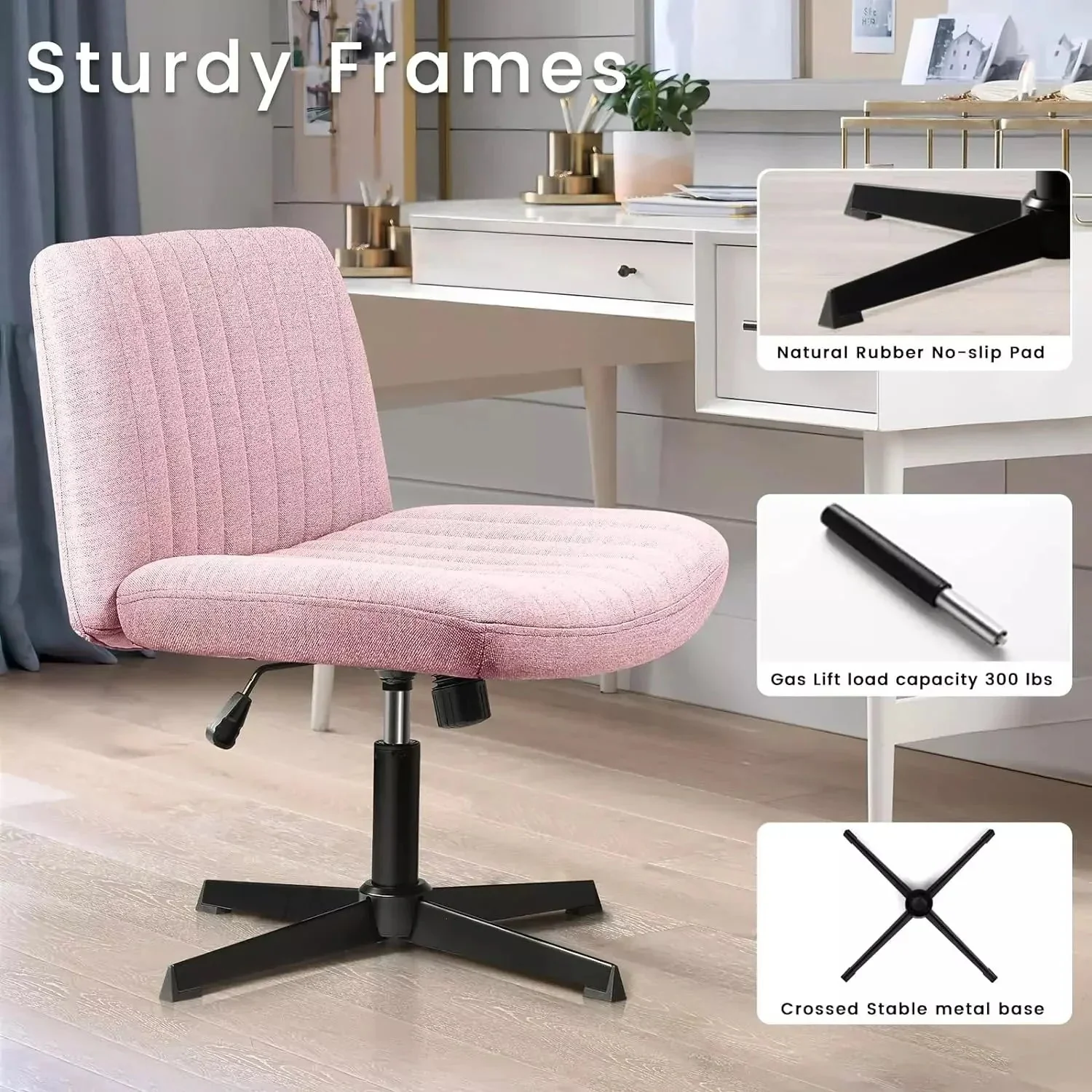 WALEAF Armless Swivel Office Chair, Height Adjustable Wide Seat Vanity Chair - Image 31
