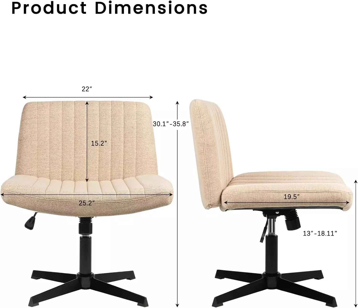 WALEAF Armless Swivel Office Chair, Height Adjustable Wide Seat Vanity Chair - Image 42