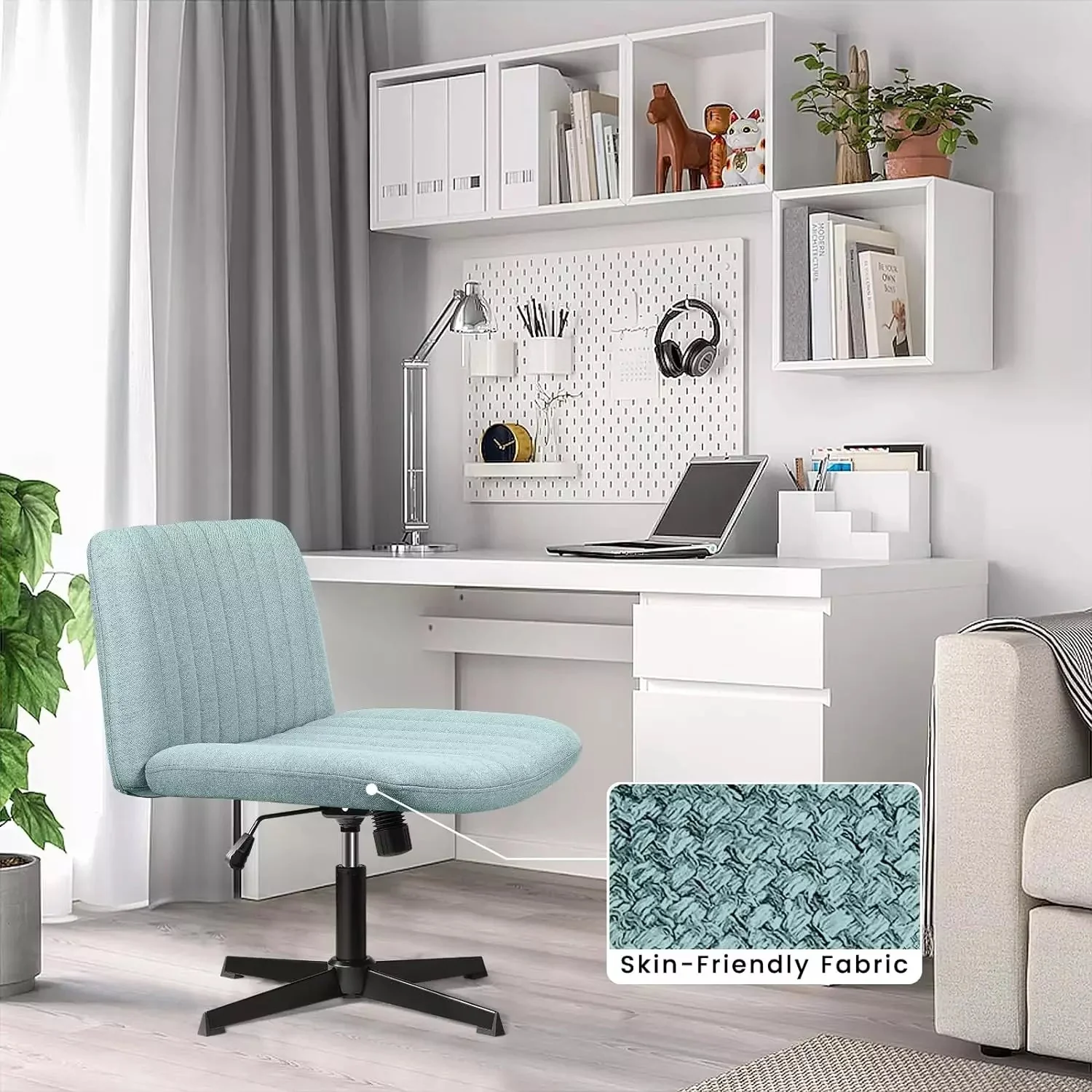 WALEAF Armless Swivel Office Chair, Height Adjustable Wide Seat Vanity Chair - Image 48