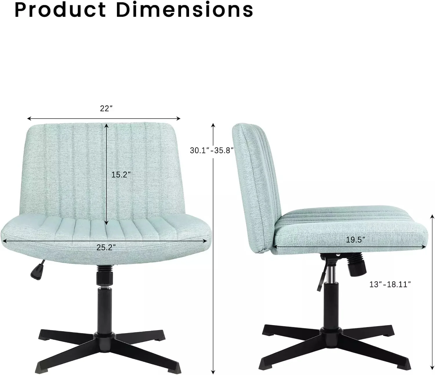 WALEAF Armless Swivel Office Chair, Height Adjustable Wide Seat Vanity Chair - Image 49