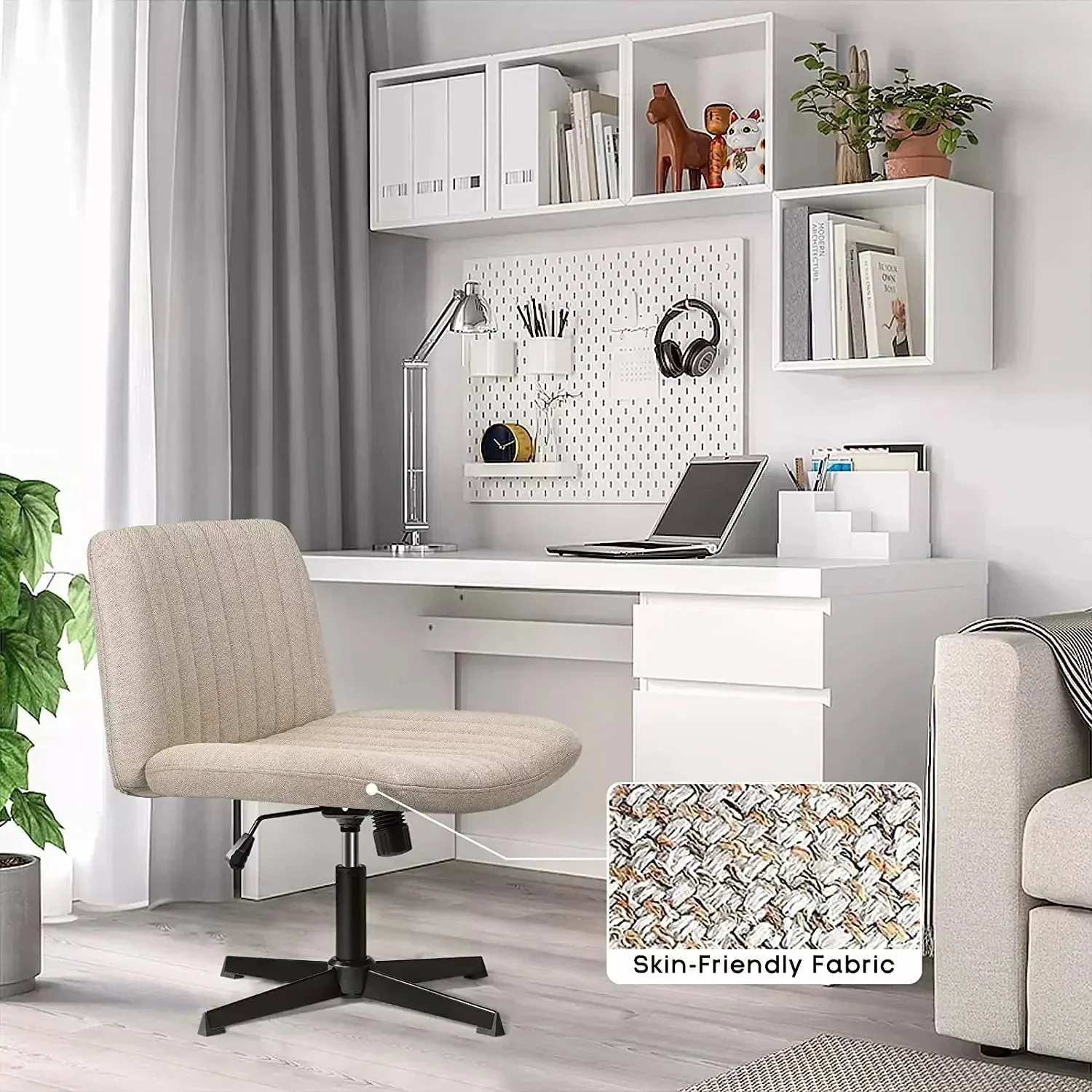 WALEAF Armless Swivel Office Chair, Height Adjustable Wide Seat Vanity Chair - Image 6