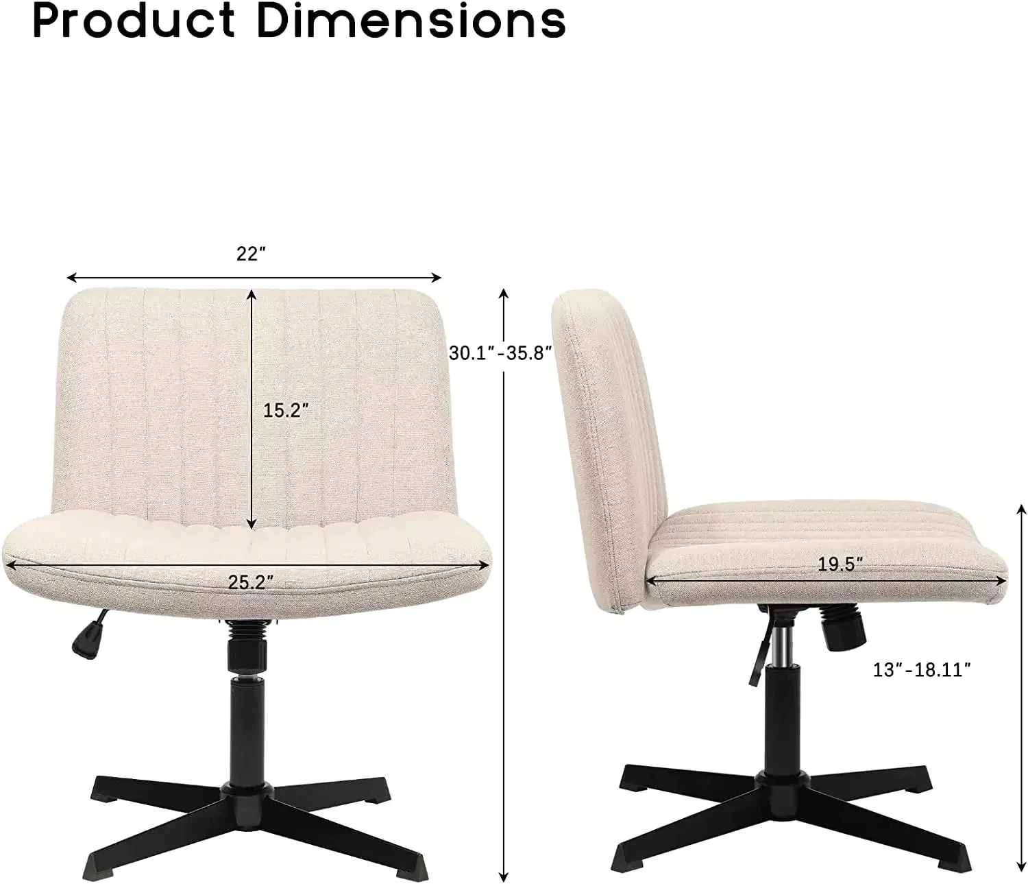 WALEAF Armless Swivel Office Chair, Height Adjustable Wide Seat Vanity Chair - Image 7