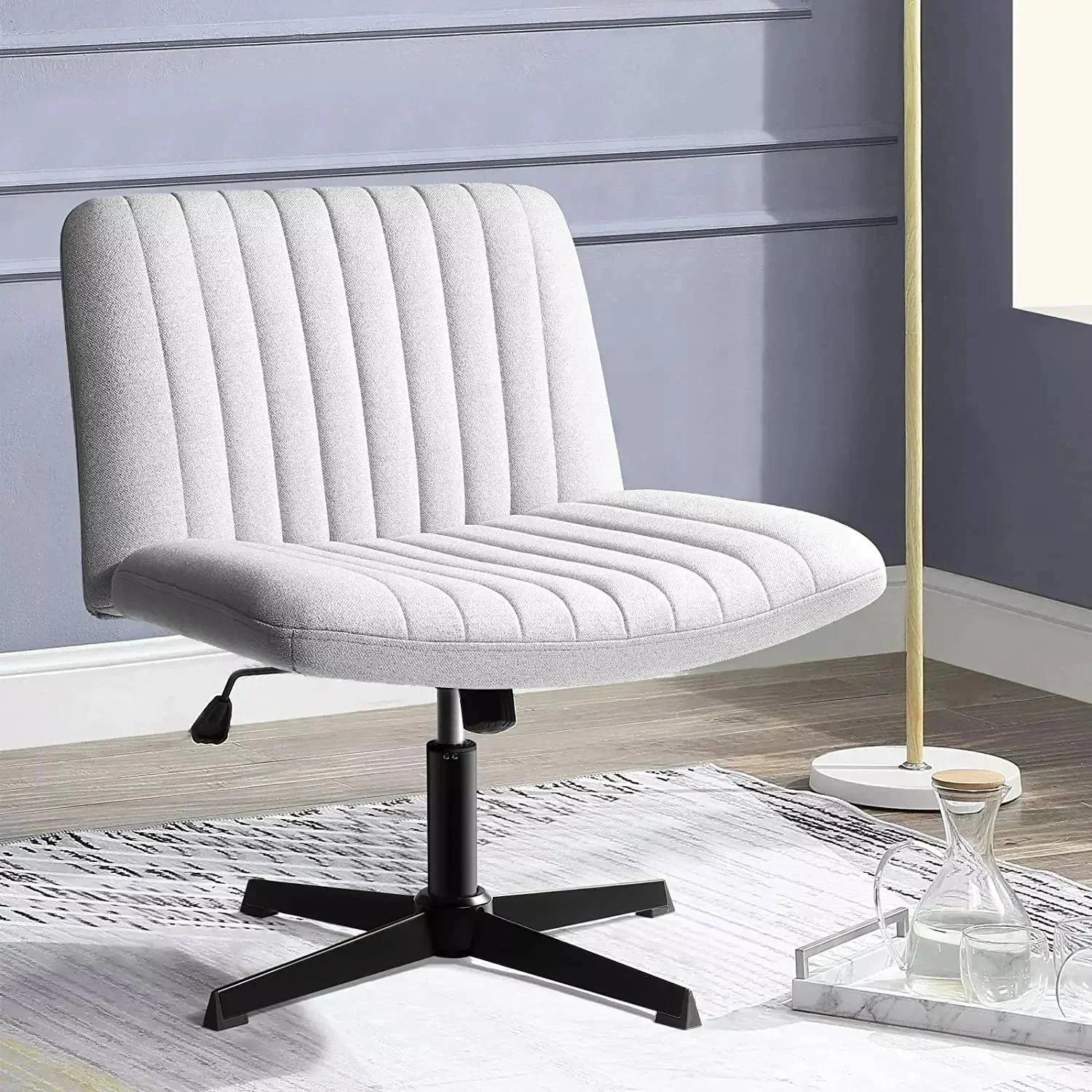 WALEAF Armless Swivel Office Chair, Height Adjustable Wide Seat Vanity Chair - Image 8