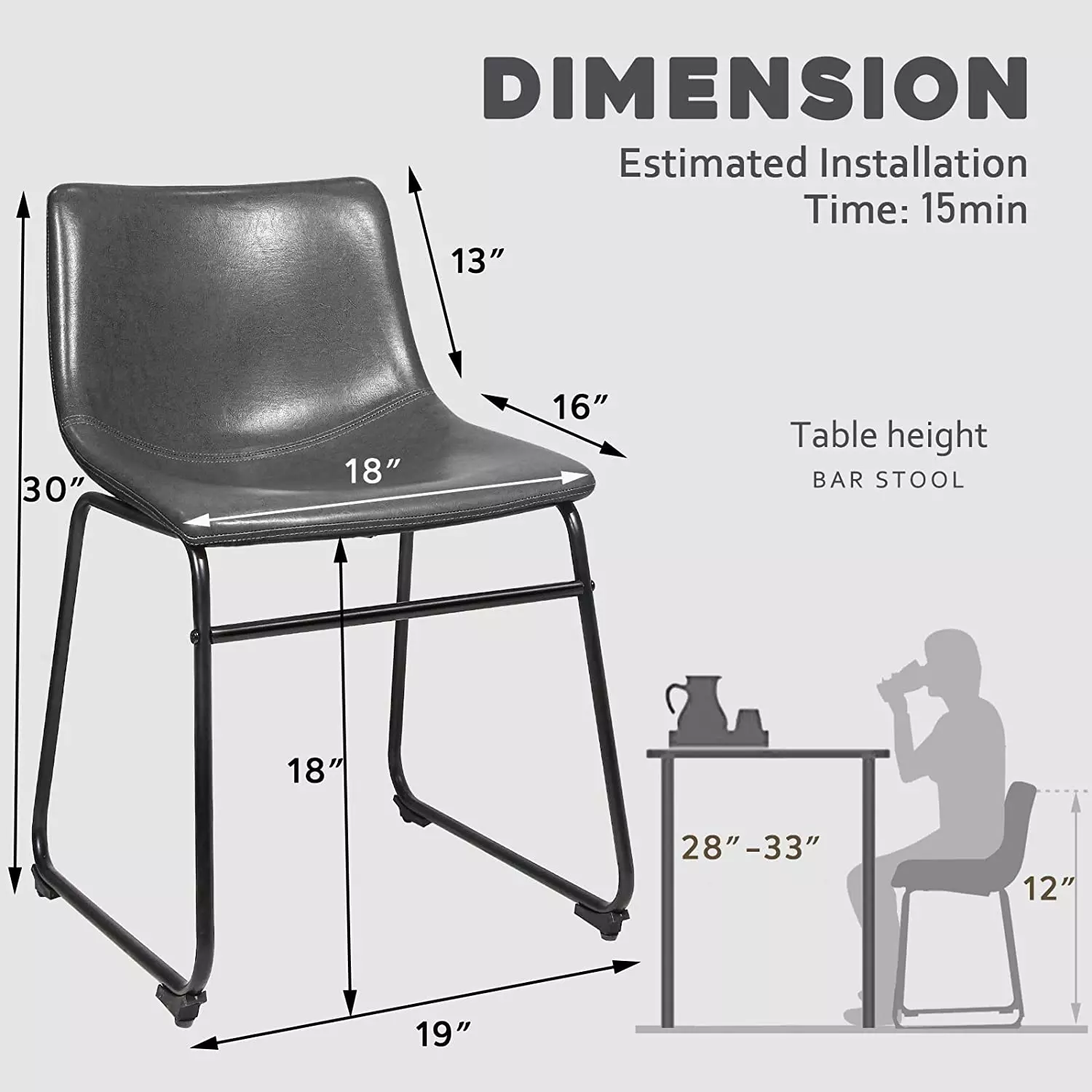 Waleaf Bar Stools Set of 2,Counter Height Bar Stools with Back, Modern PU Leather Stools BAR01 - Image 12