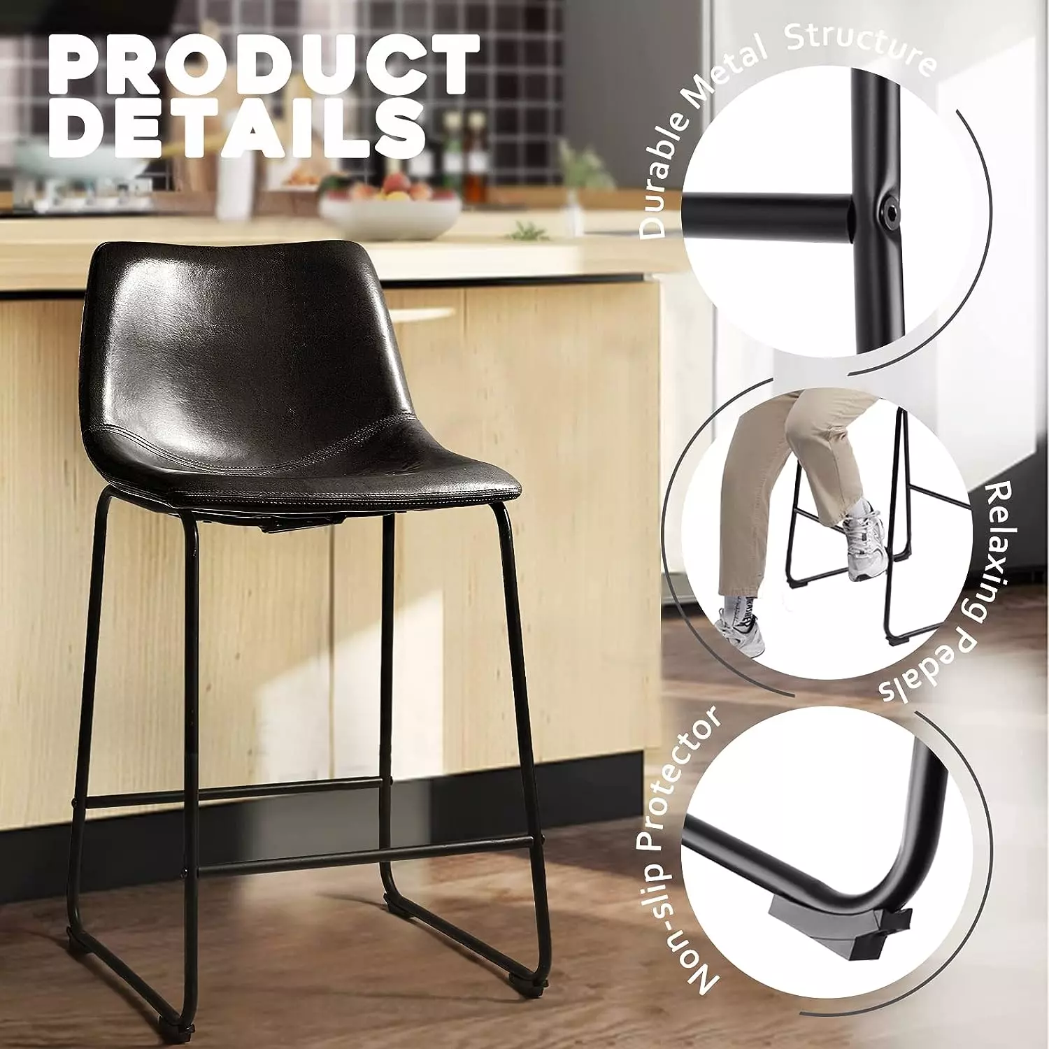 Waleaf Bar Stools Set of 2,Counter Height Bar Stools with Back, Modern PU Leather Stools BAR01 - Image 30