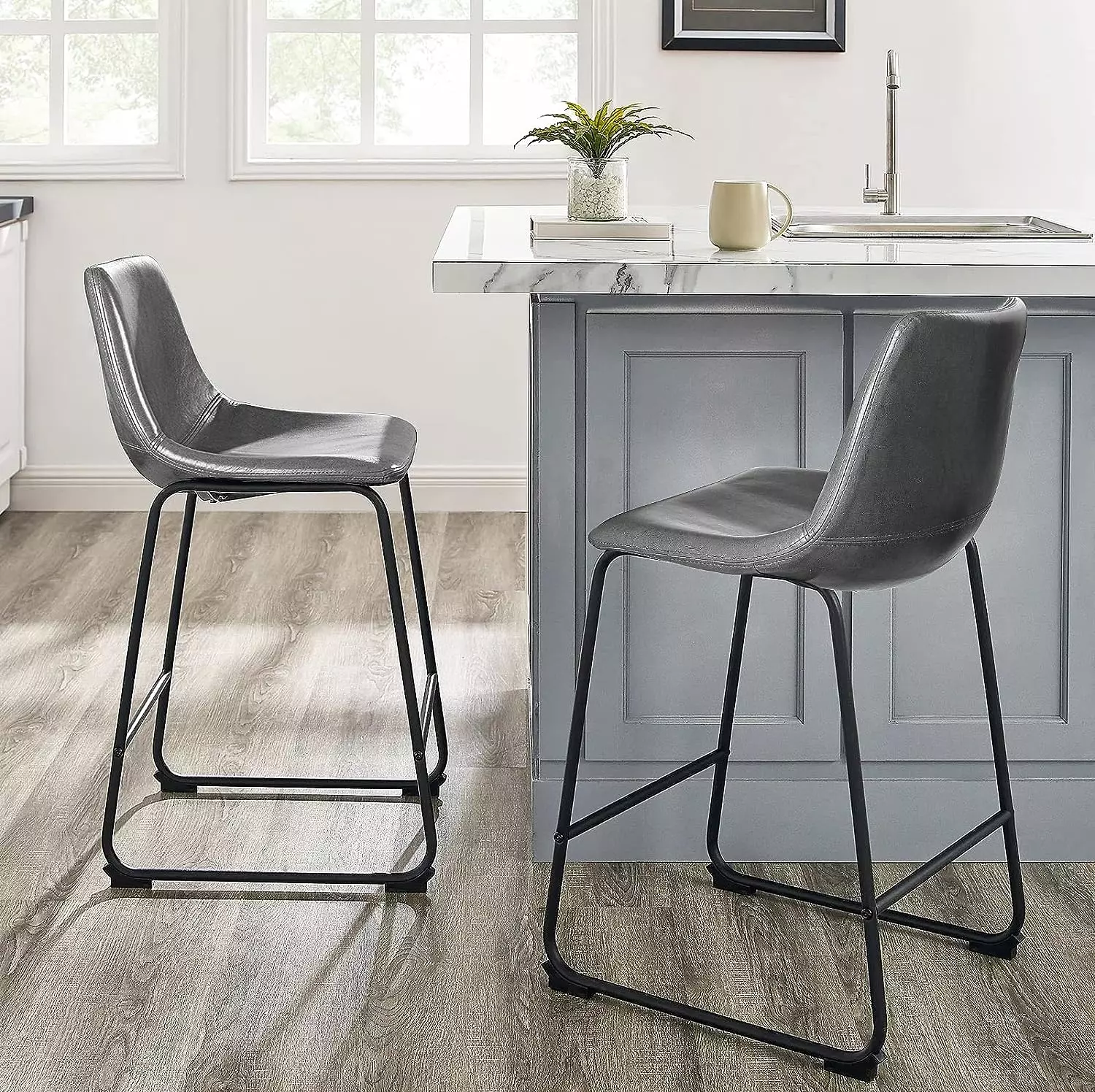 Waleaf Bar Stools Set of 2,Counter Height Bar Stools with Back, Modern PU Leather Stools BAR01 - Image 42