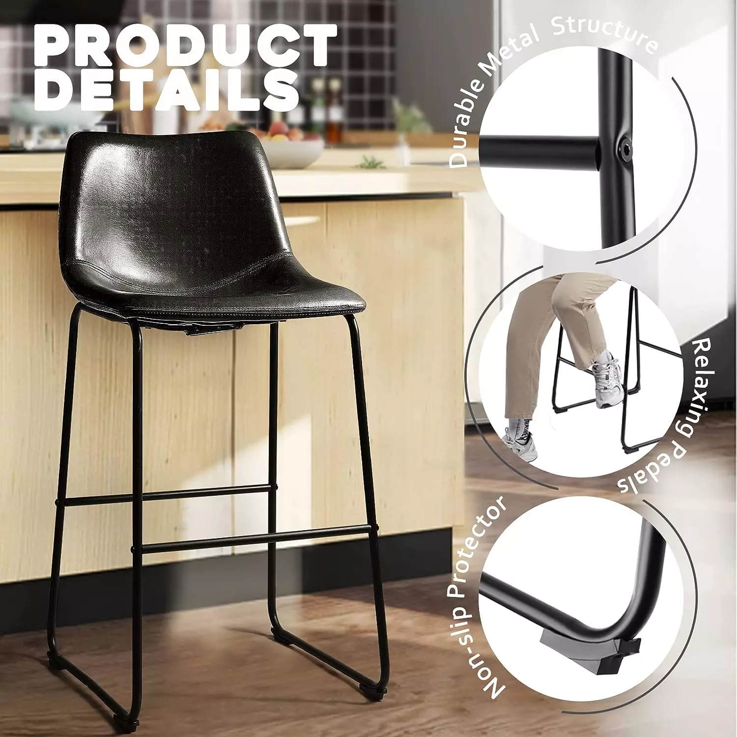 Waleaf Bar Stools Set of 2,Counter Height Bar Stools with Back, Modern PU Leather Stools BAR01 - Image 58