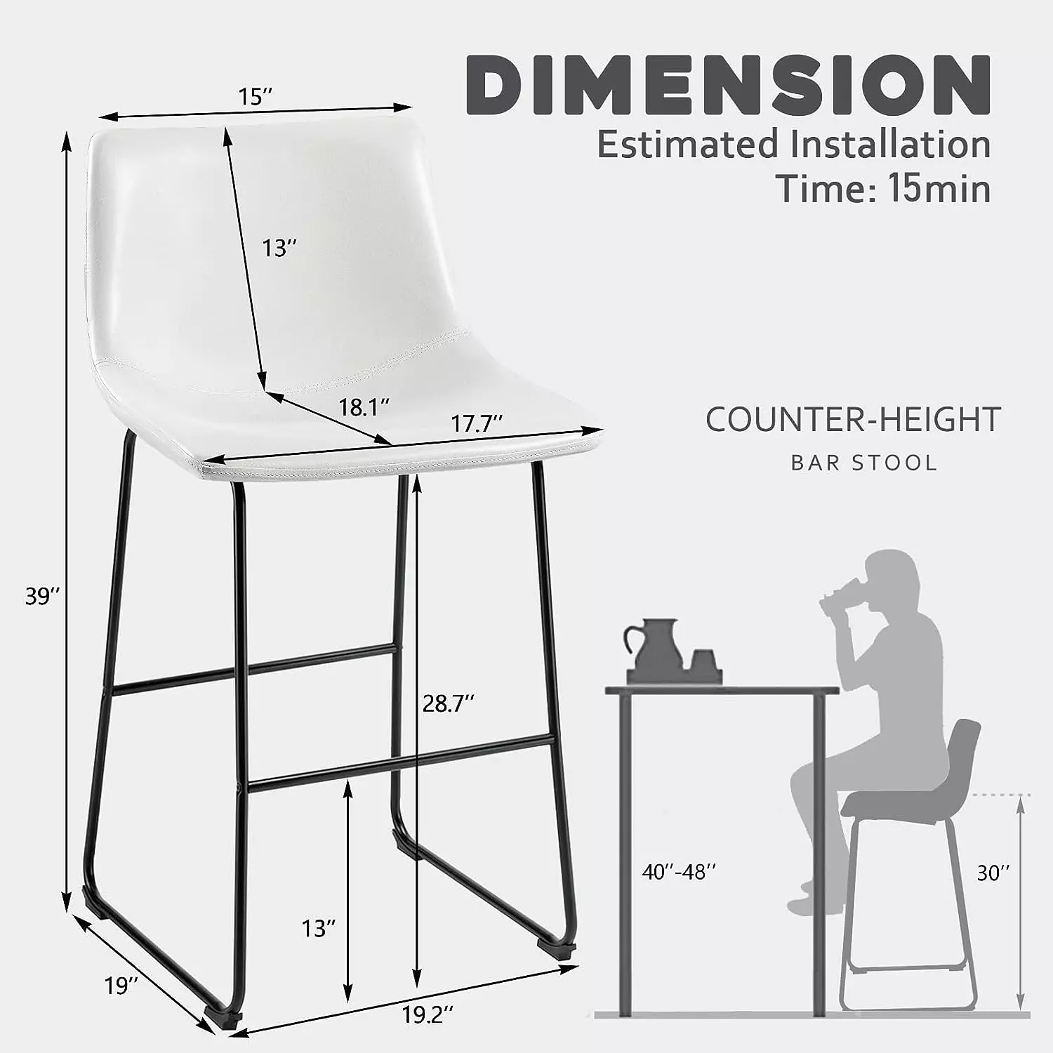Waleaf Bar Stools Set of 2,Counter Height Bar Stools with Back, Modern PU Leather Stools BAR01 - Image 81
