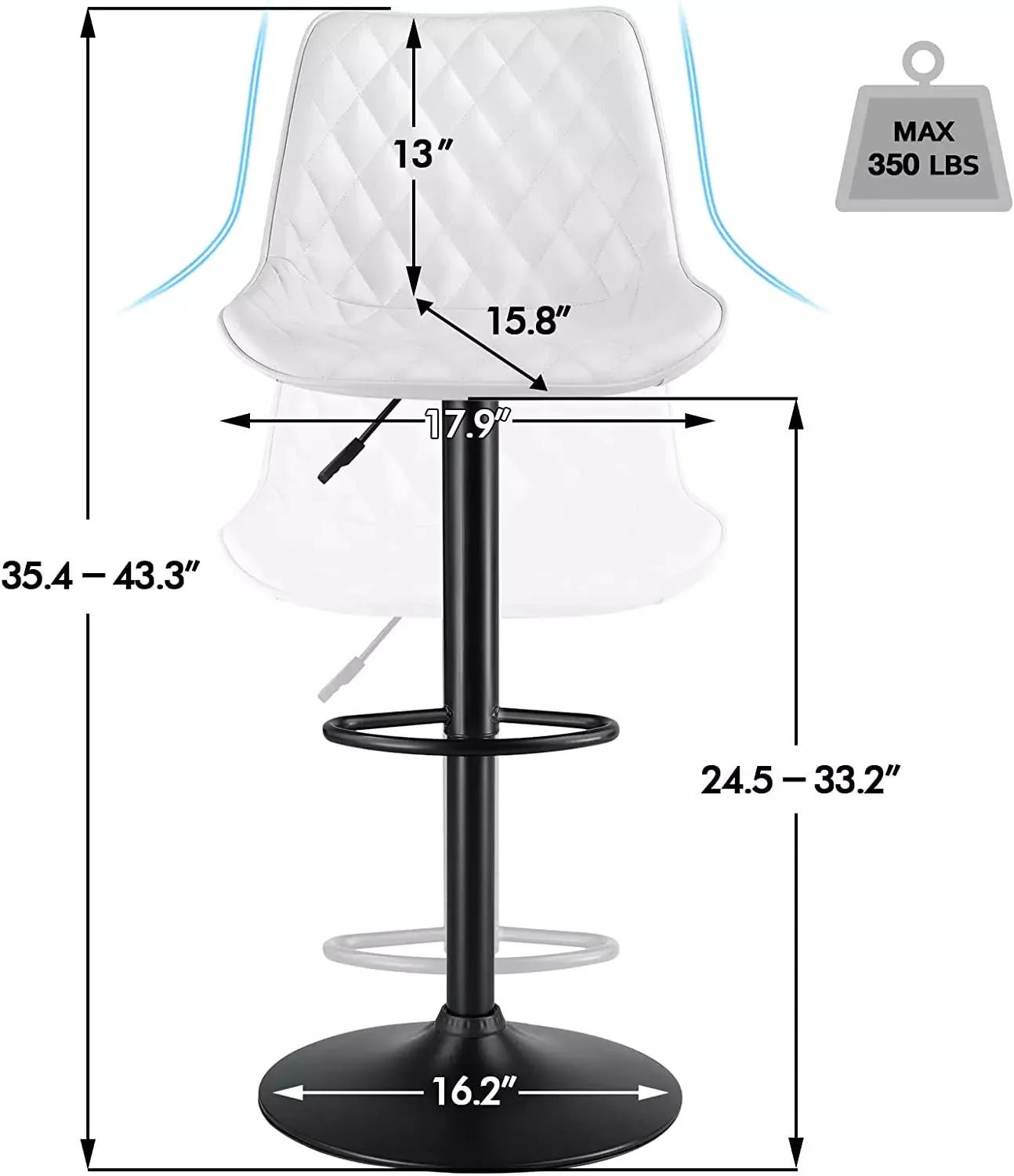 Waleaf Bar Stools Set of 2,Counter Heigh Faux Leather Adjustable Bar Stools BAR03 - Image 10
