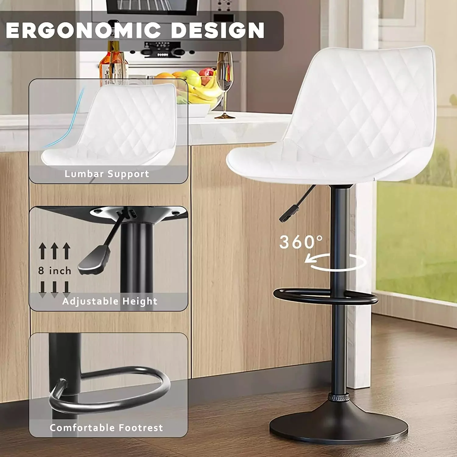 Waleaf Bar Stools Set of 2,Counter Heigh Faux Leather Adjustable Bar Stools BAR03 - Image 11