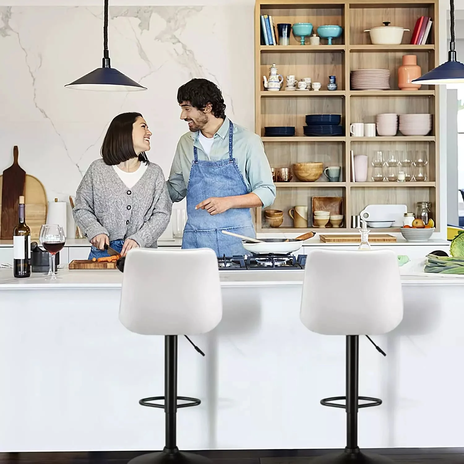 Waleaf Bar Stools Set of 2,Counter Heigh Faux Leather Adjustable Bar Stools BAR03 - Image 14