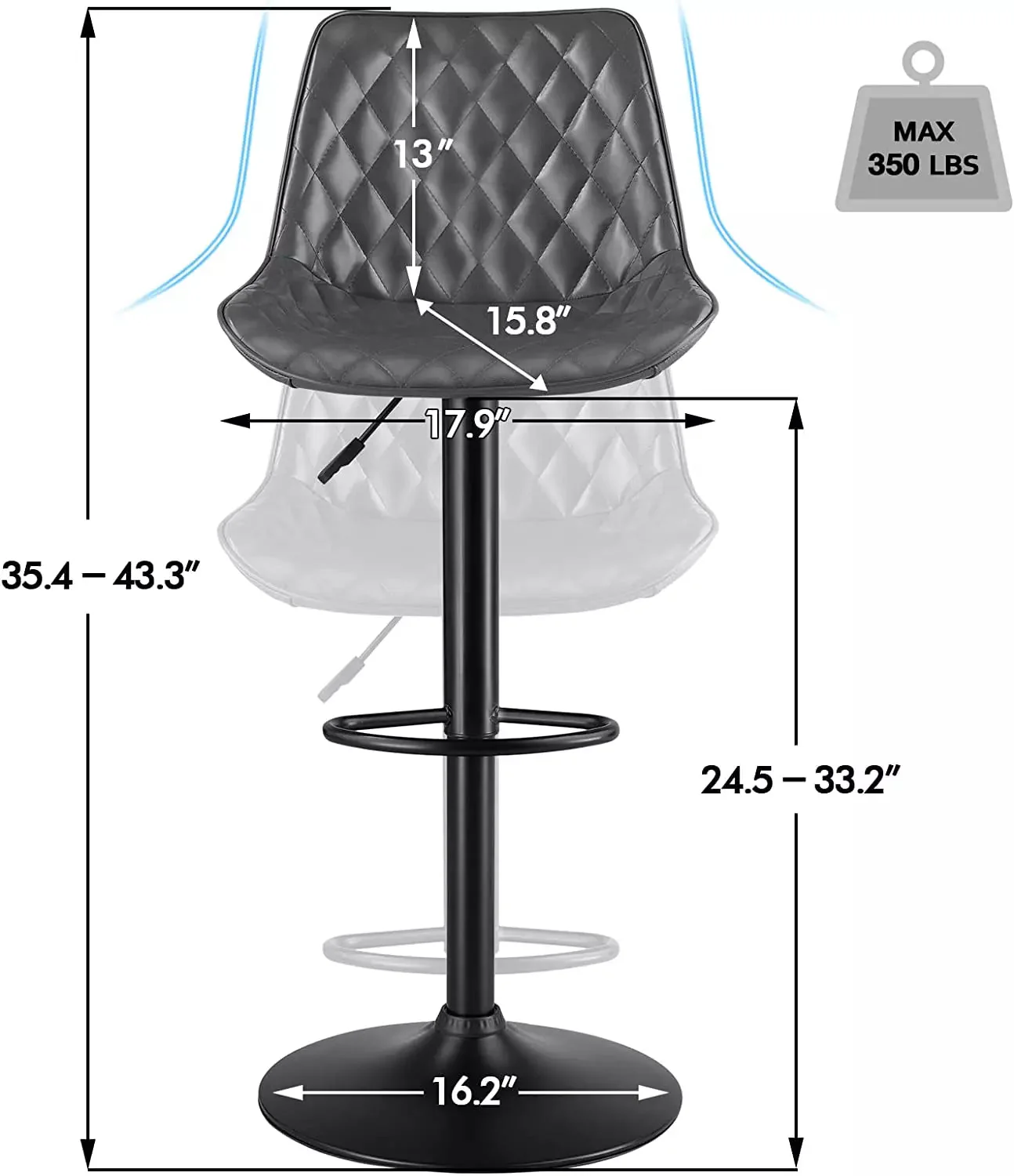 Waleaf Bar Stools Set of 2,Counter Heigh Faux Leather Adjustable Bar Stools BAR03 - Image 17