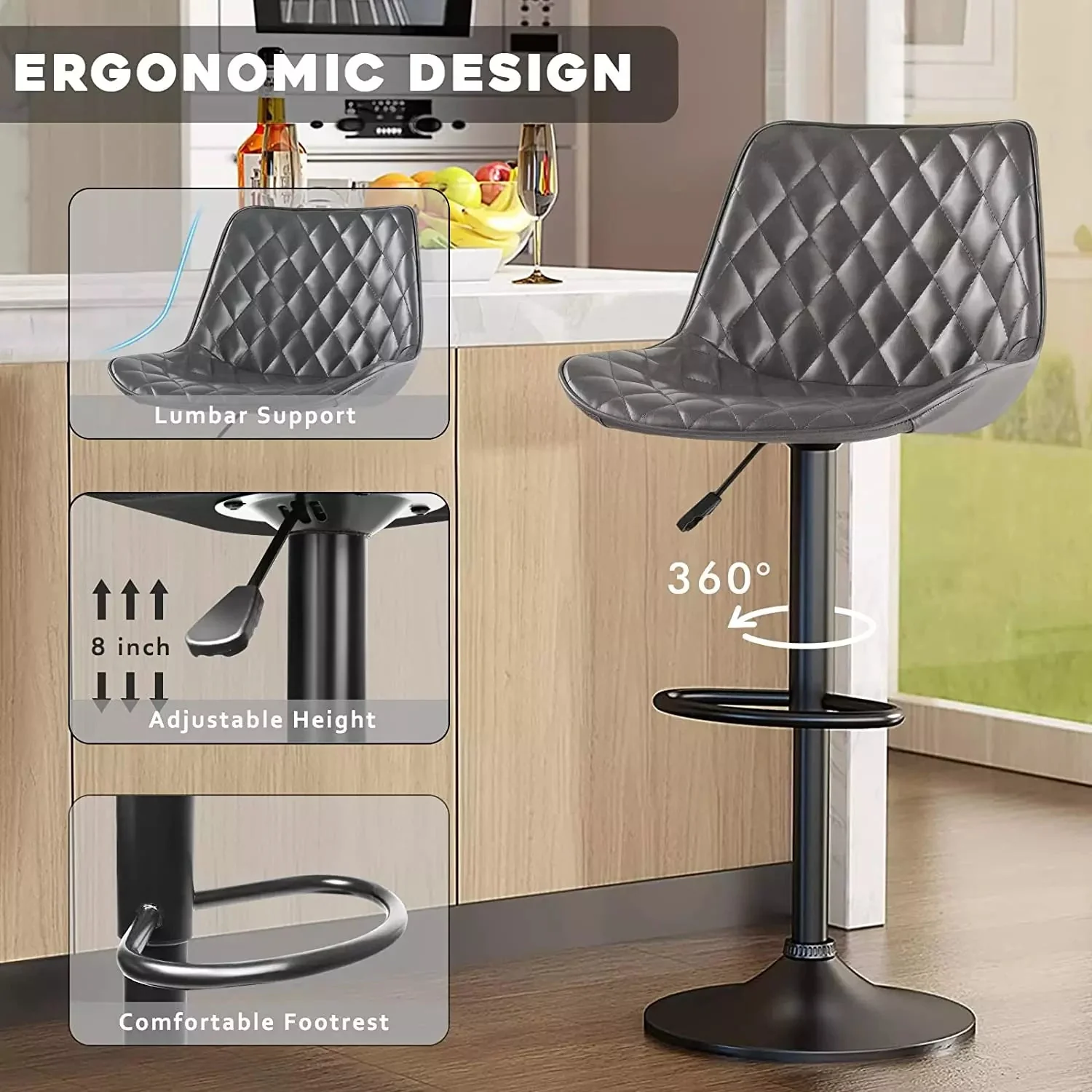 Waleaf Bar Stools Set of 2,Counter Heigh Faux Leather Adjustable Bar Stools BAR03 - Image 18