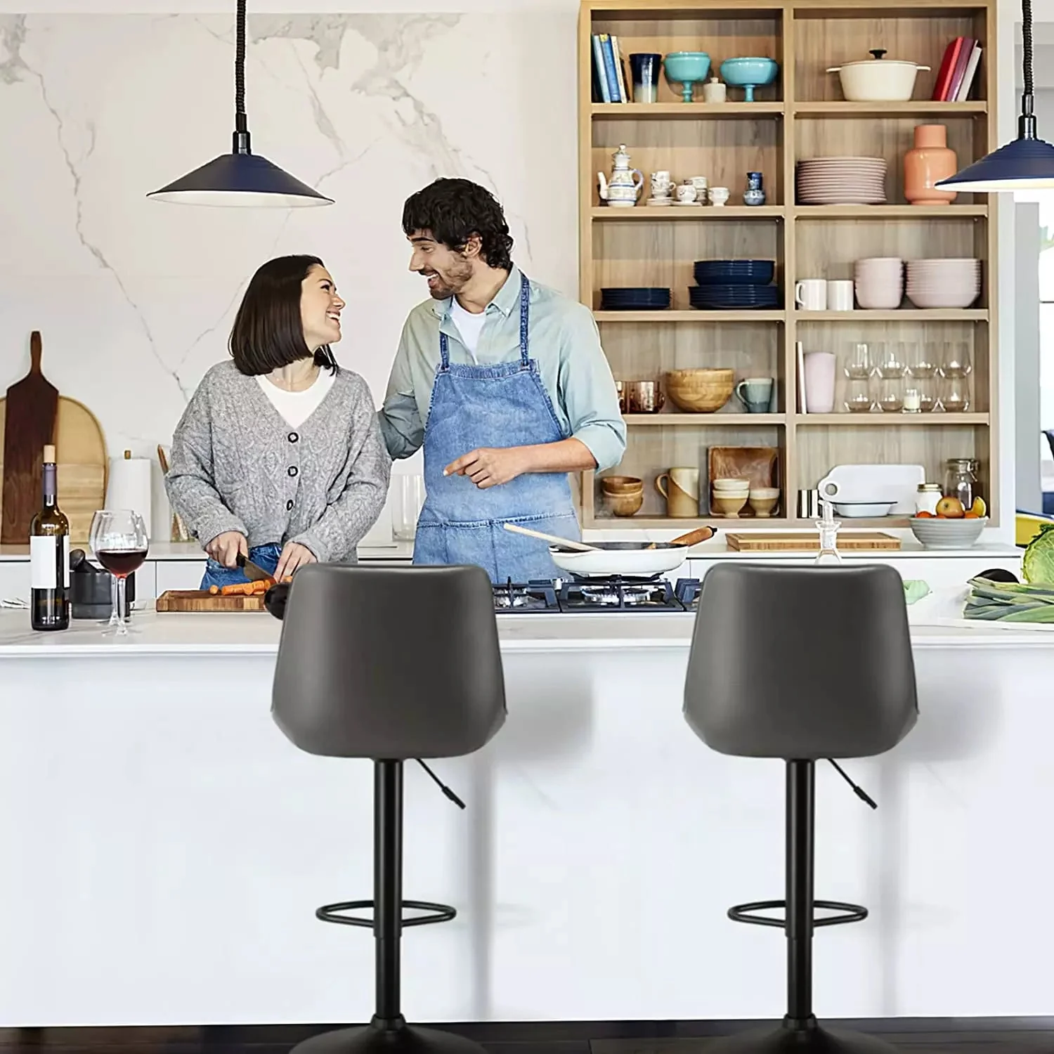 Waleaf Bar Stools Set of 2,Counter Heigh Faux Leather Adjustable Bar Stools BAR03 - Image 21