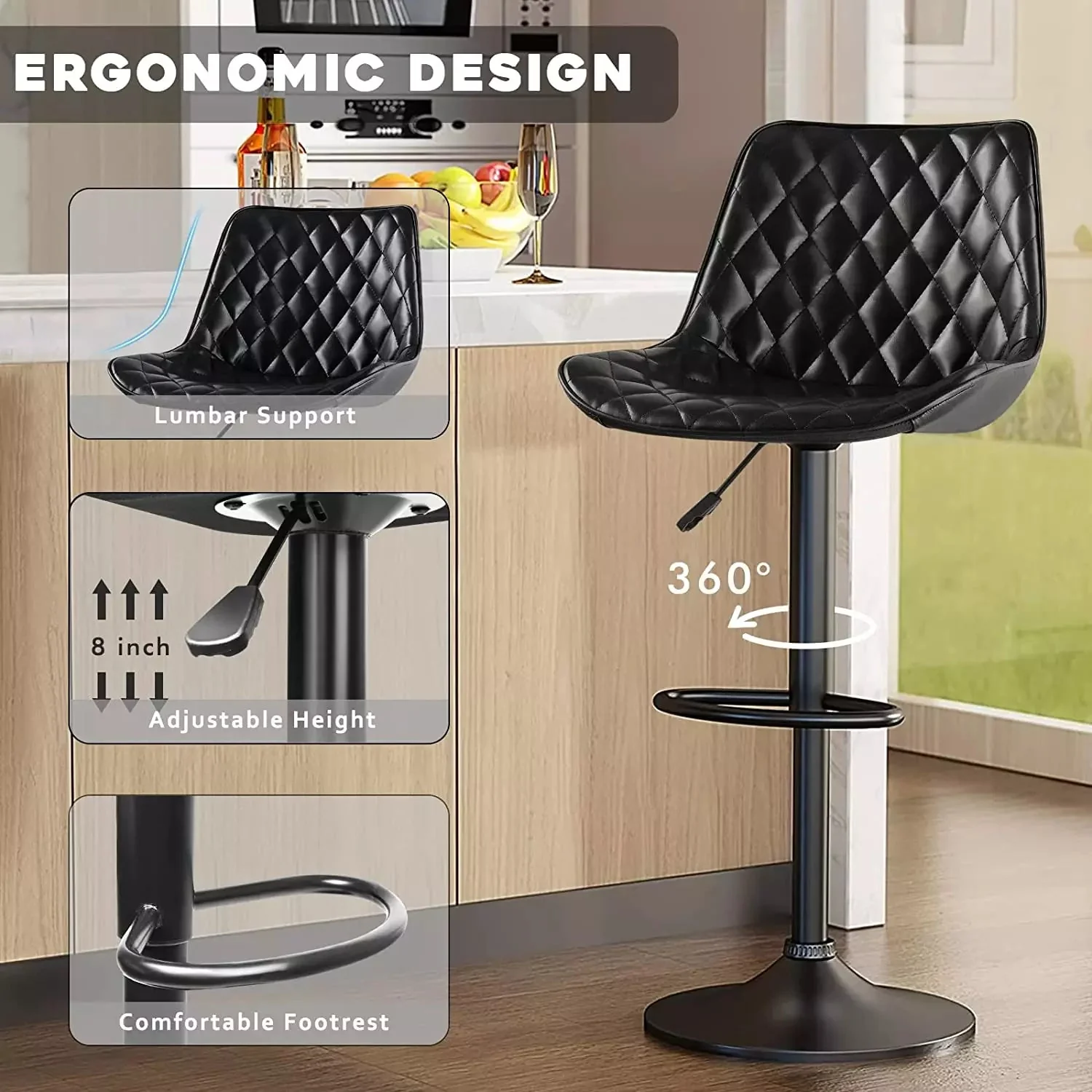 Waleaf Bar Stools Set of 2,Counter Heigh Faux Leather Adjustable Bar Stools BAR03 - Image 4