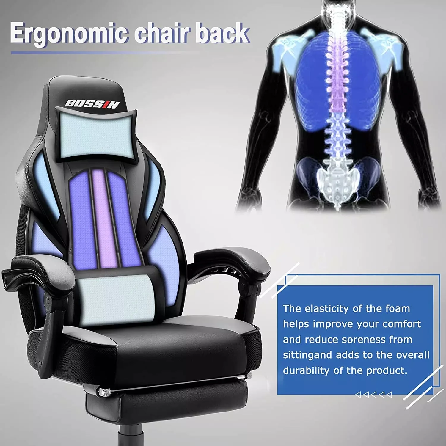 BOSSIN Big and Tall Heavy Duty PC Gaming Chair, Ergonomic Video Game Chairs with Footrest - Image 4
