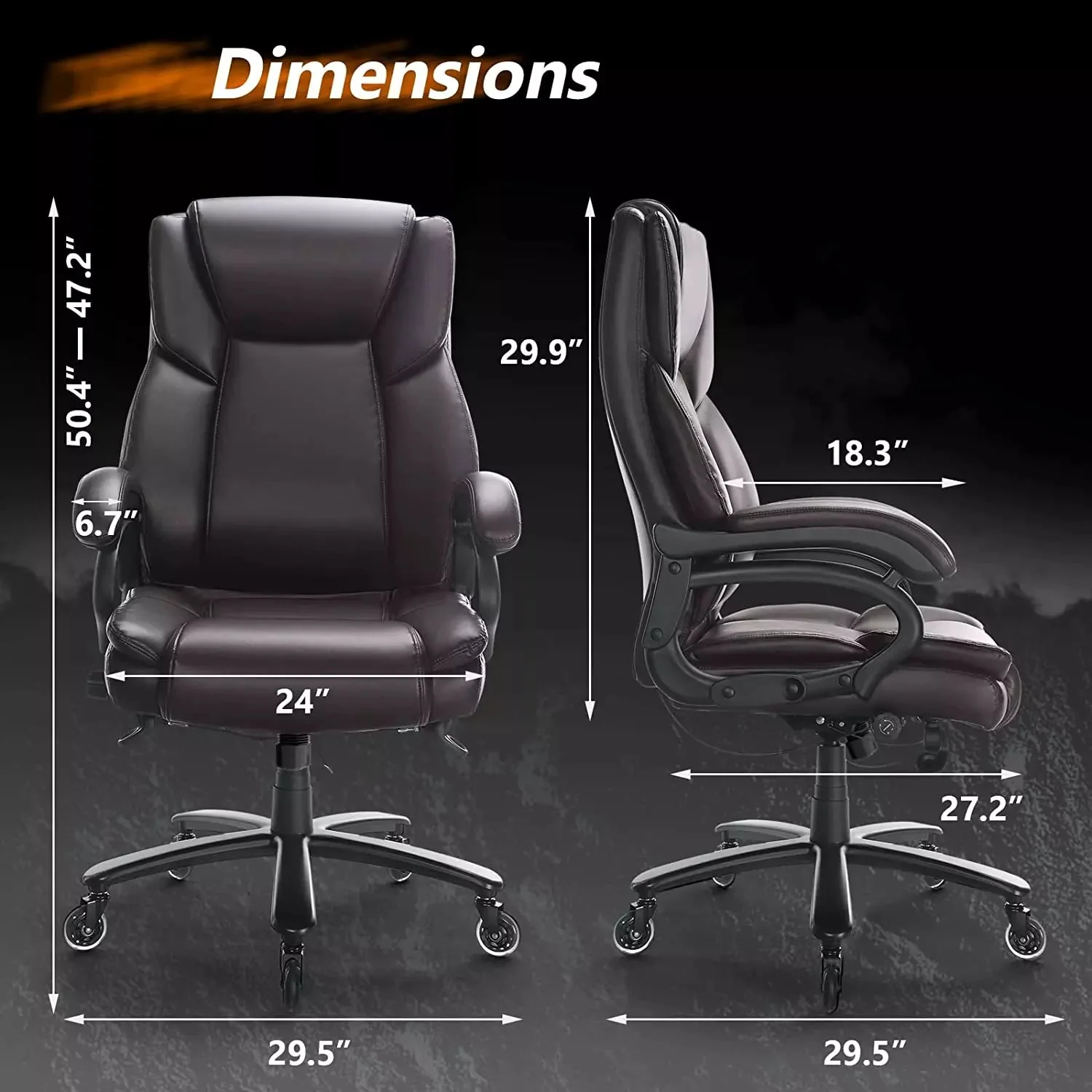 VITESSE Big and Tall Office Chair 500lbs, Adjustable Lumbar Support Executive Office Chair - Image 10